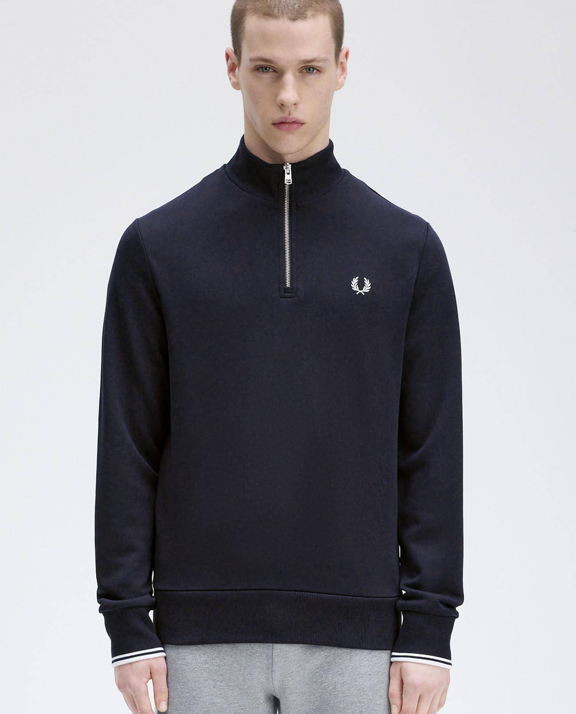 Sudadera de hombre con media cremallera y ribetes a contraste - Fred Perry - Azul marino Azul marino-1
