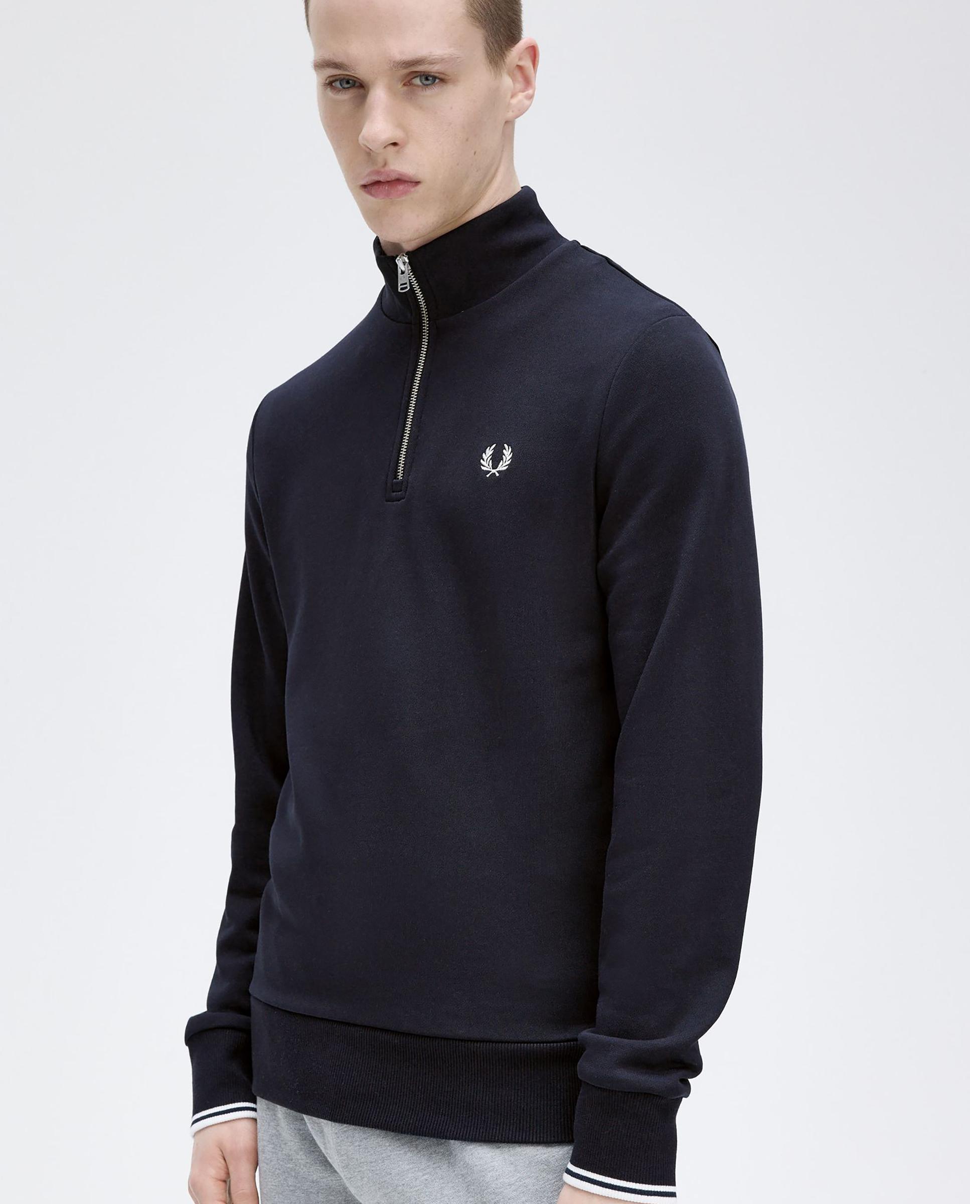 Sudadera de hombre con media cremallera y ribetes a contraste - Fred Perry - Azul marino Azul marino-4