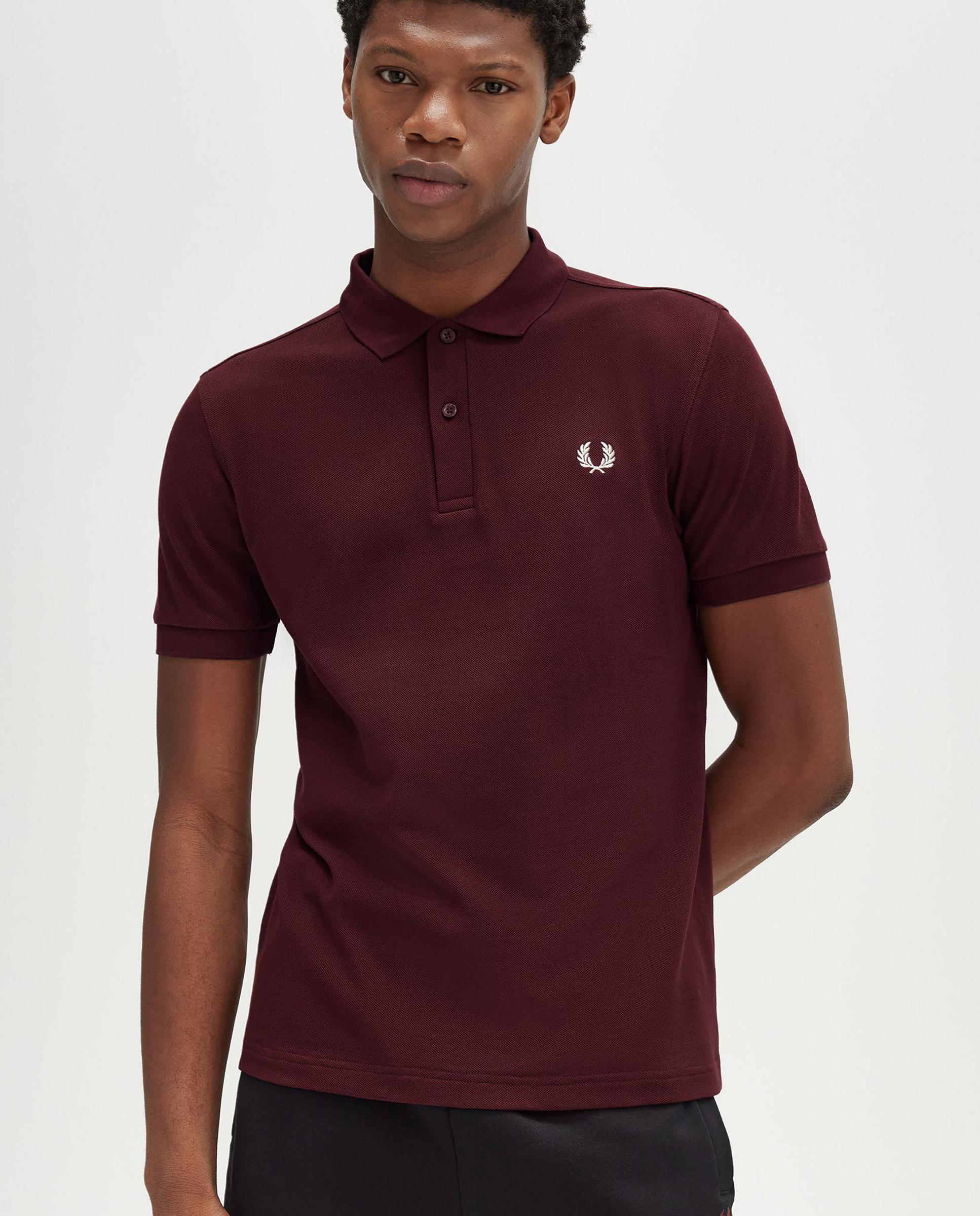Polo de hombre liso de manga corta en piqué de algodón - Fred Perry - Granate Granate-3