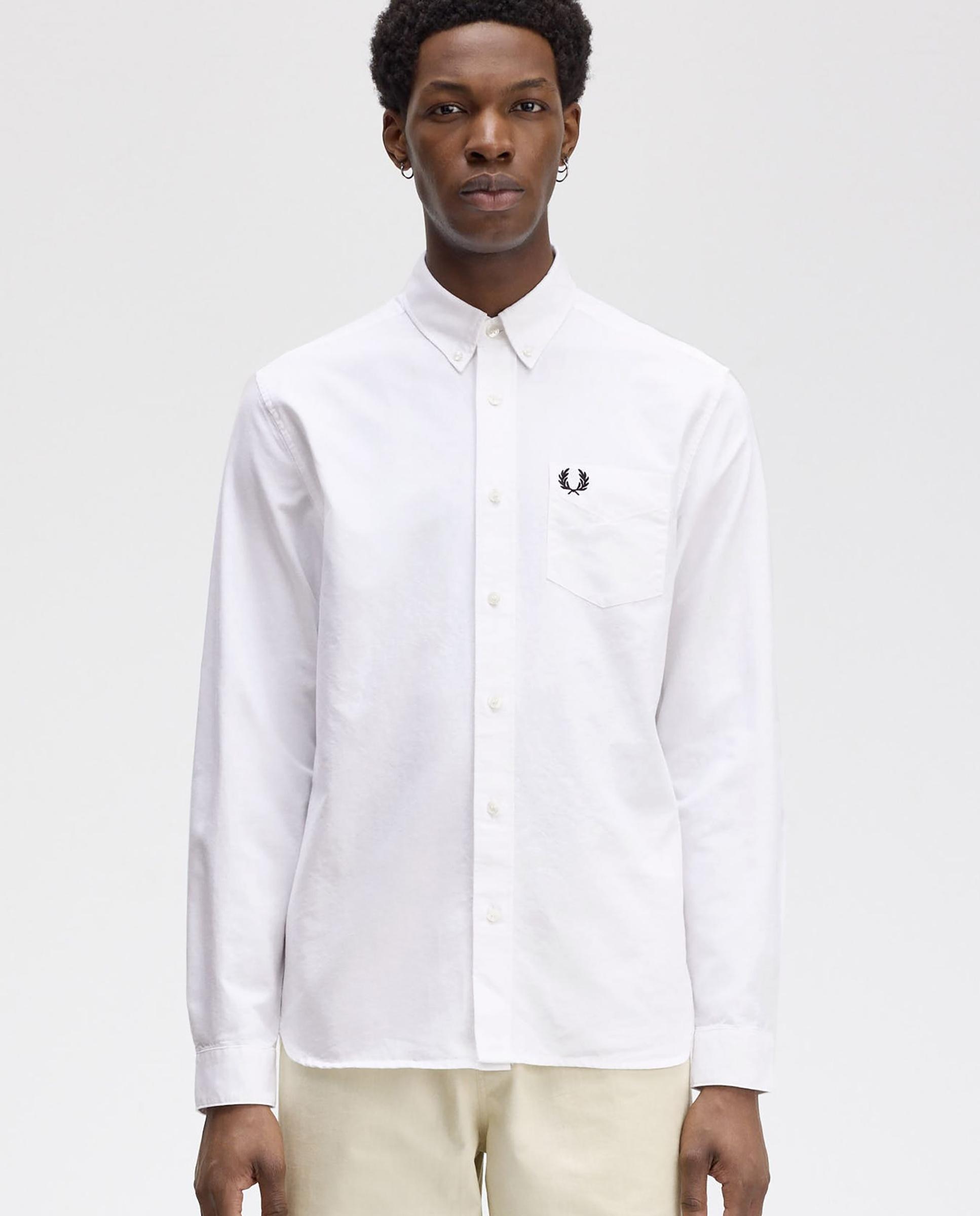 Camisa Oxford de hombre de manga larga con bolsillo - Fred Perry - Blanco Blanco-1