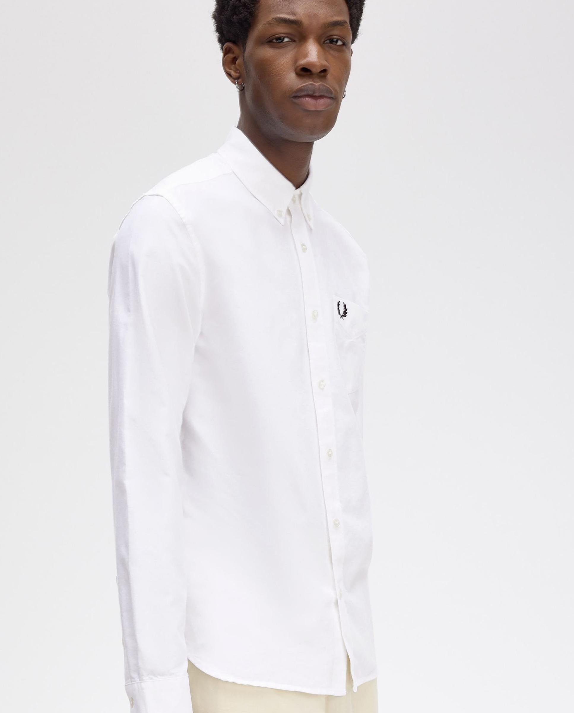 Camisa Oxford de hombre de manga larga con bolsillo - Fred Perry - Blanco Blanco-4