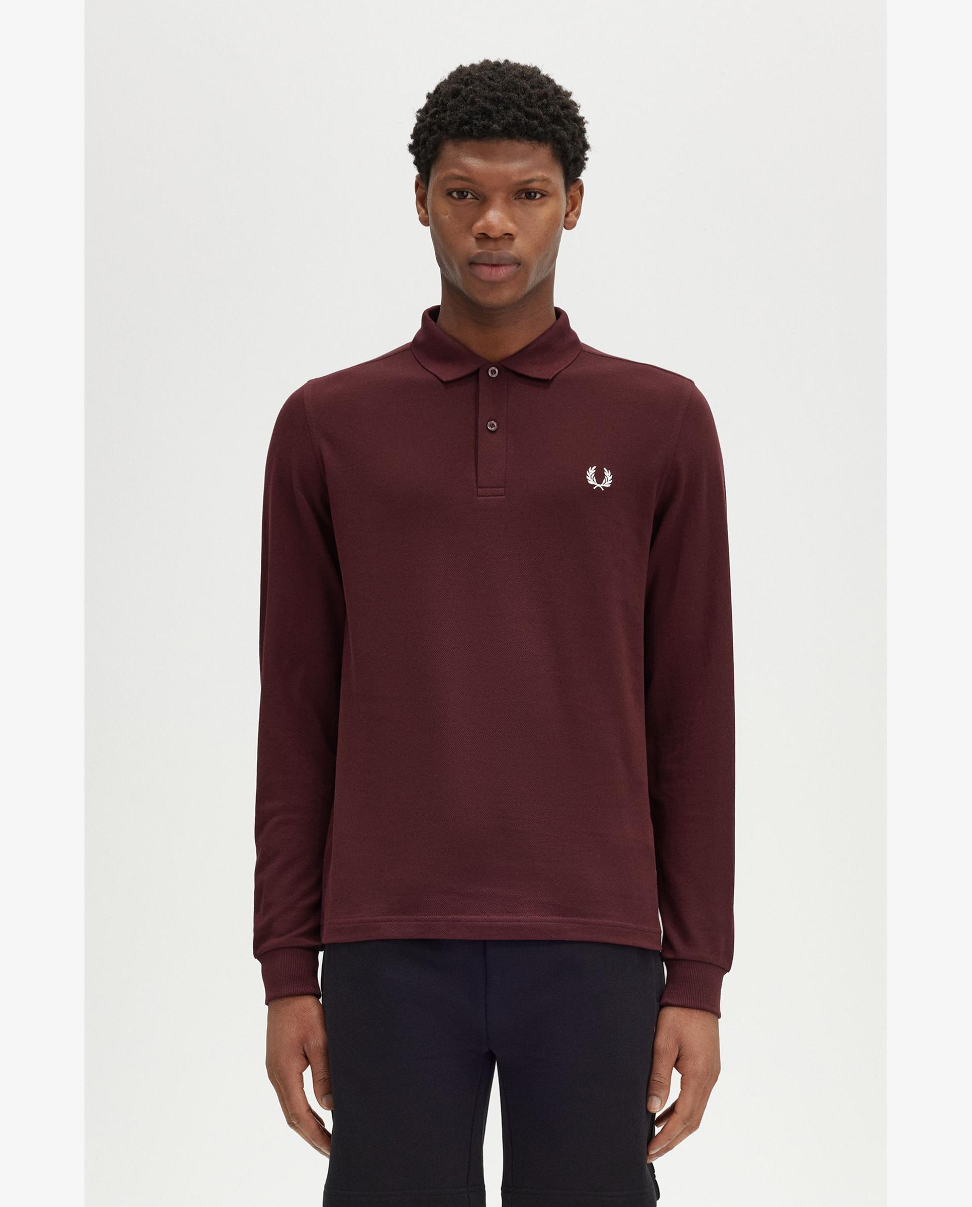 Imagen 1 de Polo de manga larga de hombre liso en piqué de algodón - Fred Perry - Burdeos Burdeos