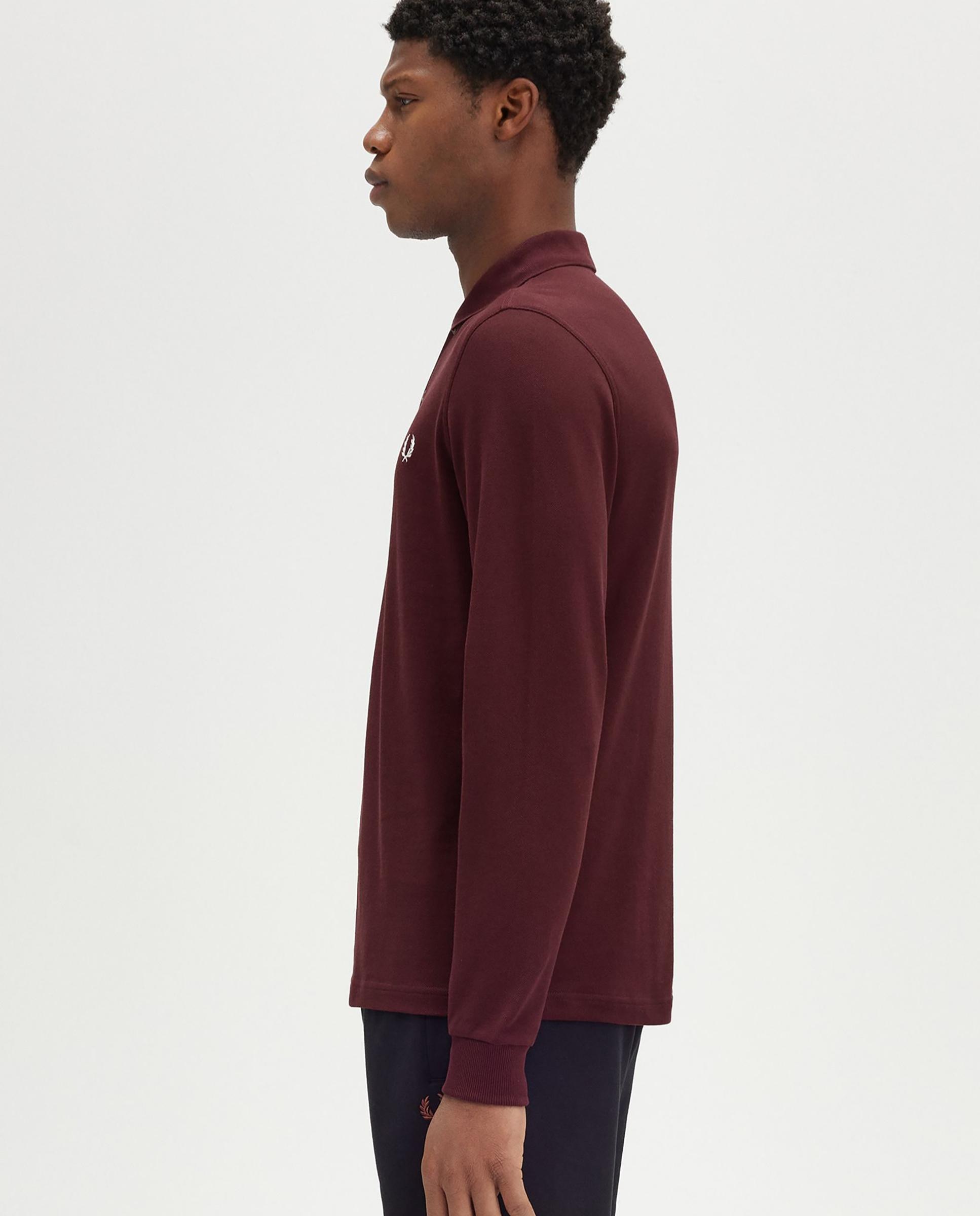 Imagen 2 de Polo de manga larga de hombre liso en piqué de algodón - Fred Perry - Burdeos Burdeos