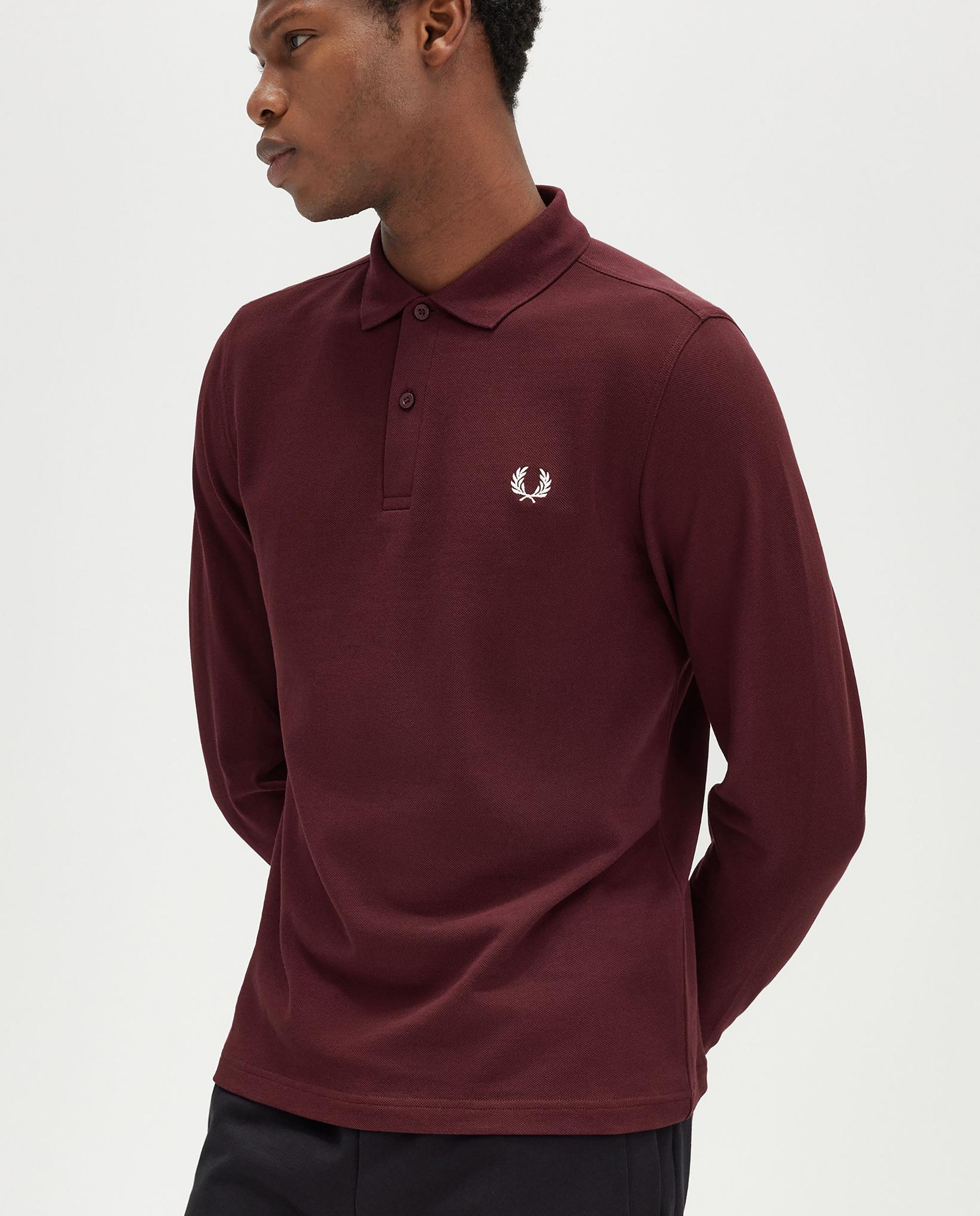 Imagen 3 de Polo de manga larga de hombre liso en piqué de algodón - Fred Perry - Burdeos Burdeos