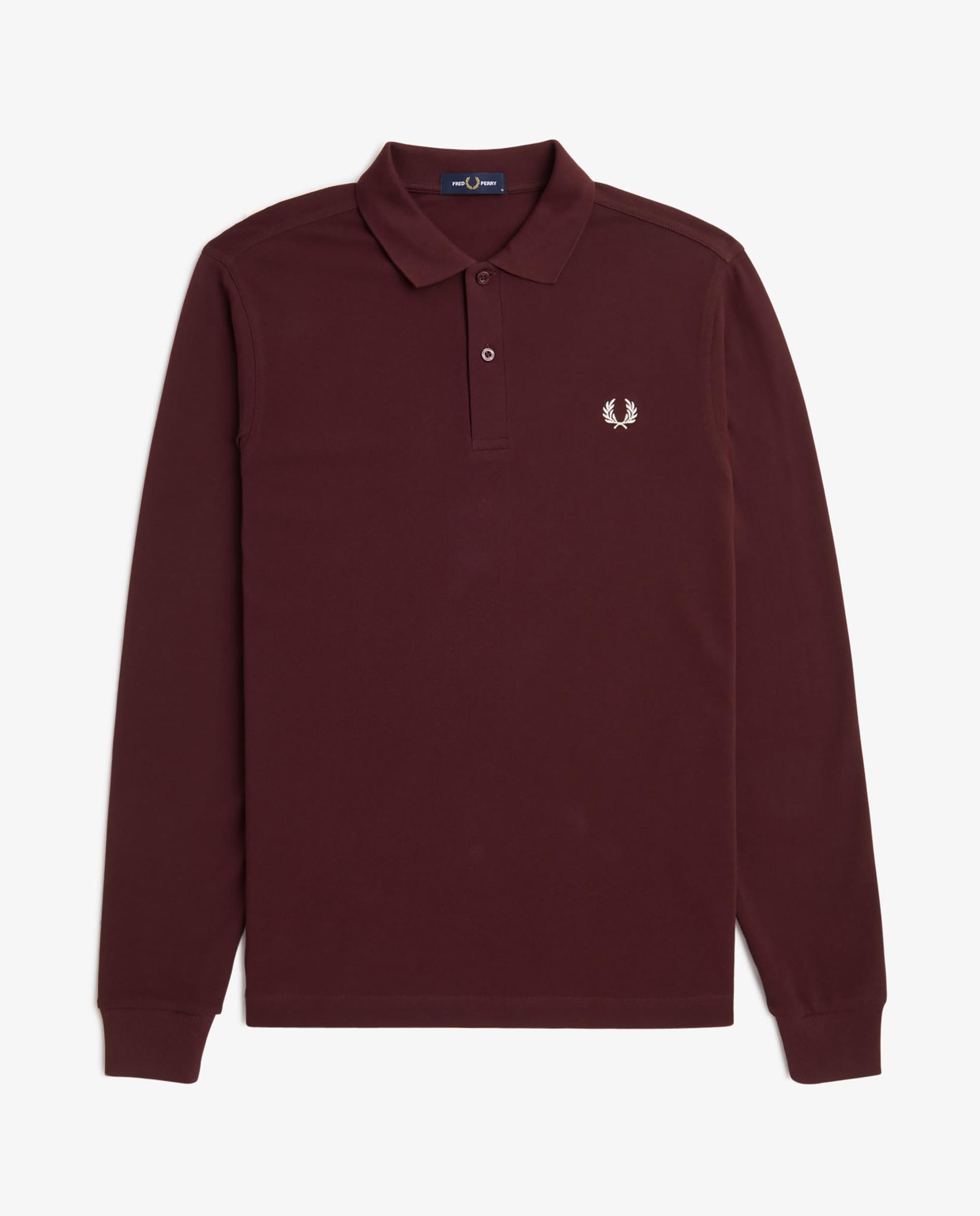Imagen 7 de Polo de manga larga de hombre liso en piqué de algodón - Fred Perry - Burdeos Burdeos