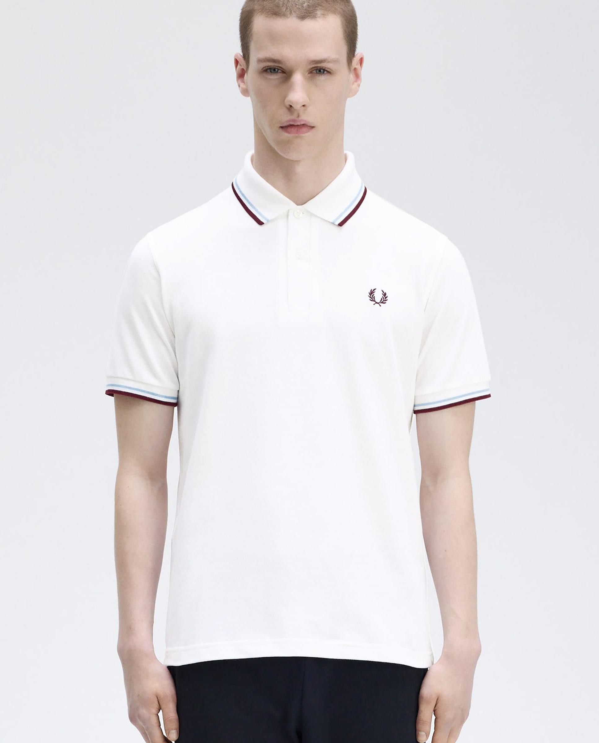 Imagen 1 de Polo de hombre manga corta en punto piqué hecho en inglaterra - Fred Perry - Blanco / Burdeos Blanco / Burdeos