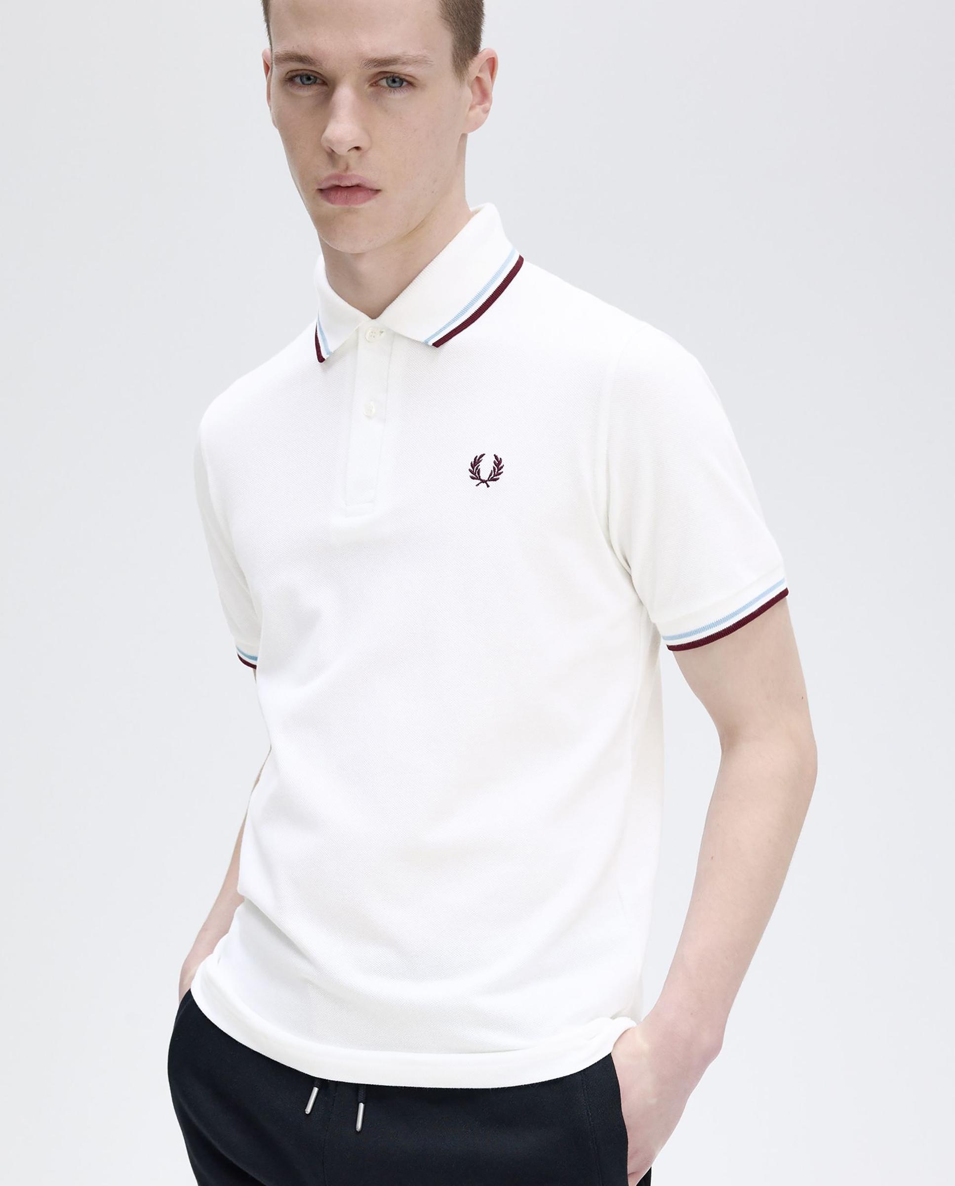 Imagen 3 de Polo de hombre manga corta en punto piqué hecho en inglaterra - Fred Perry - Blanco / Burdeos Blanco / Burdeos