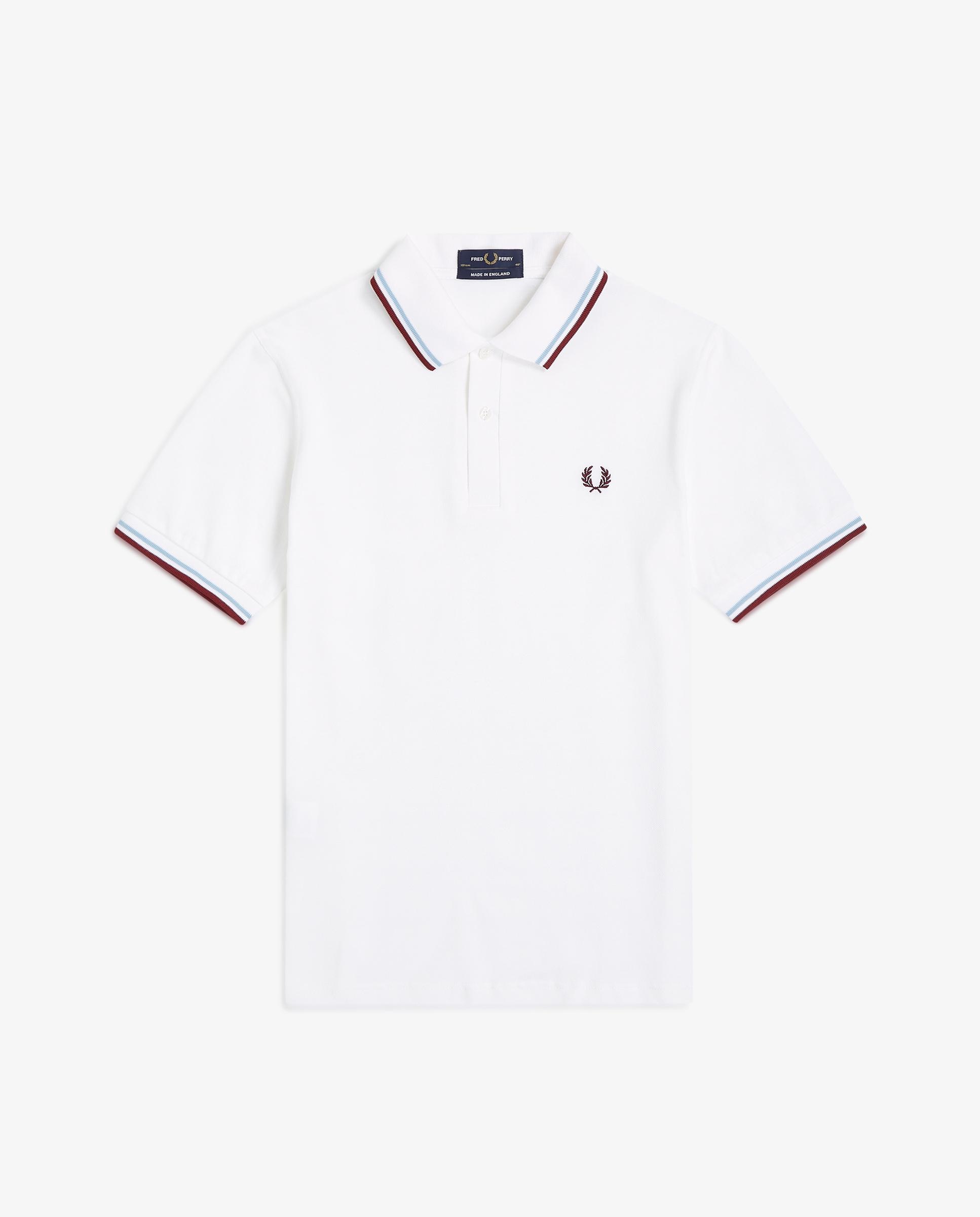 Imagen 5 de Polo de hombre manga corta en punto piqué hecho en inglaterra - Fred Perry - Blanco / Burdeos Blanco / Burdeos