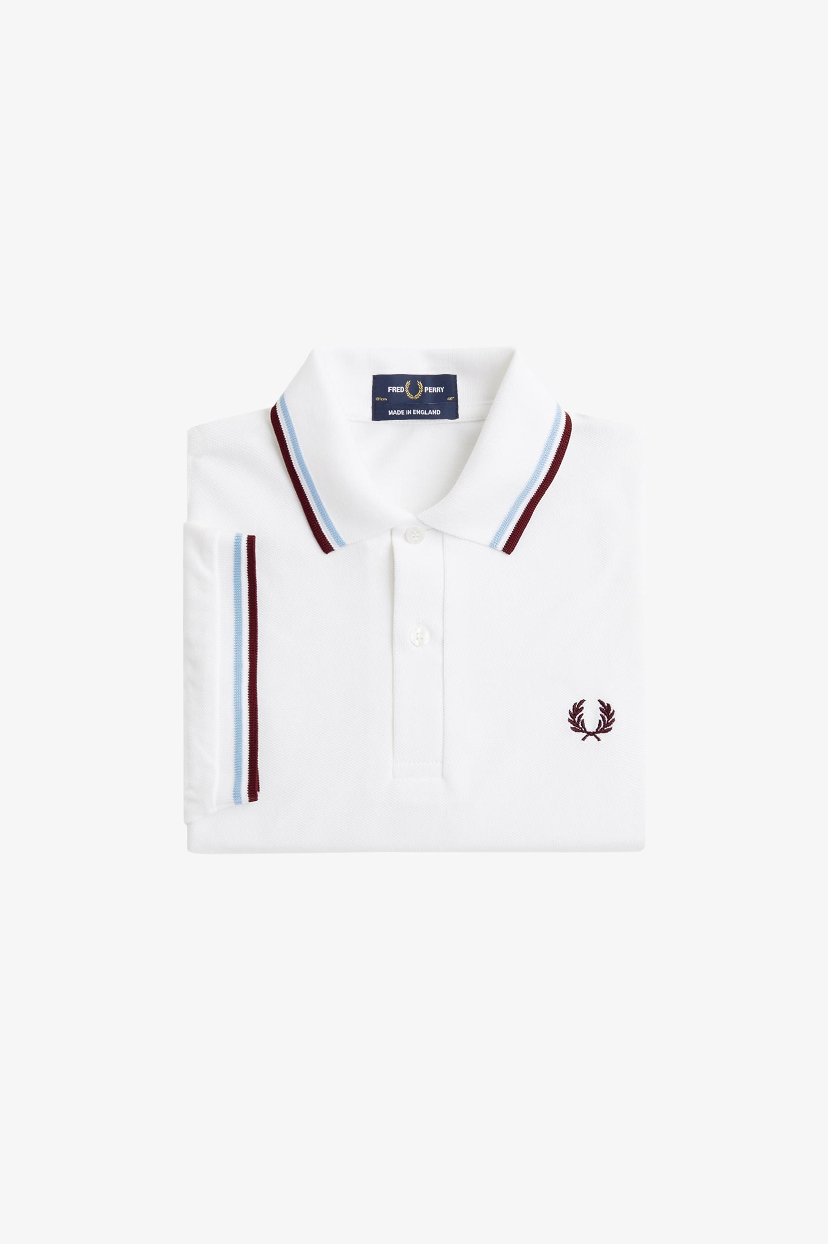 Imagen 7 de Polo de hombre manga corta en punto piqué hecho en inglaterra - Fred Perry - Blanco / Burdeos Blanco / Burdeos