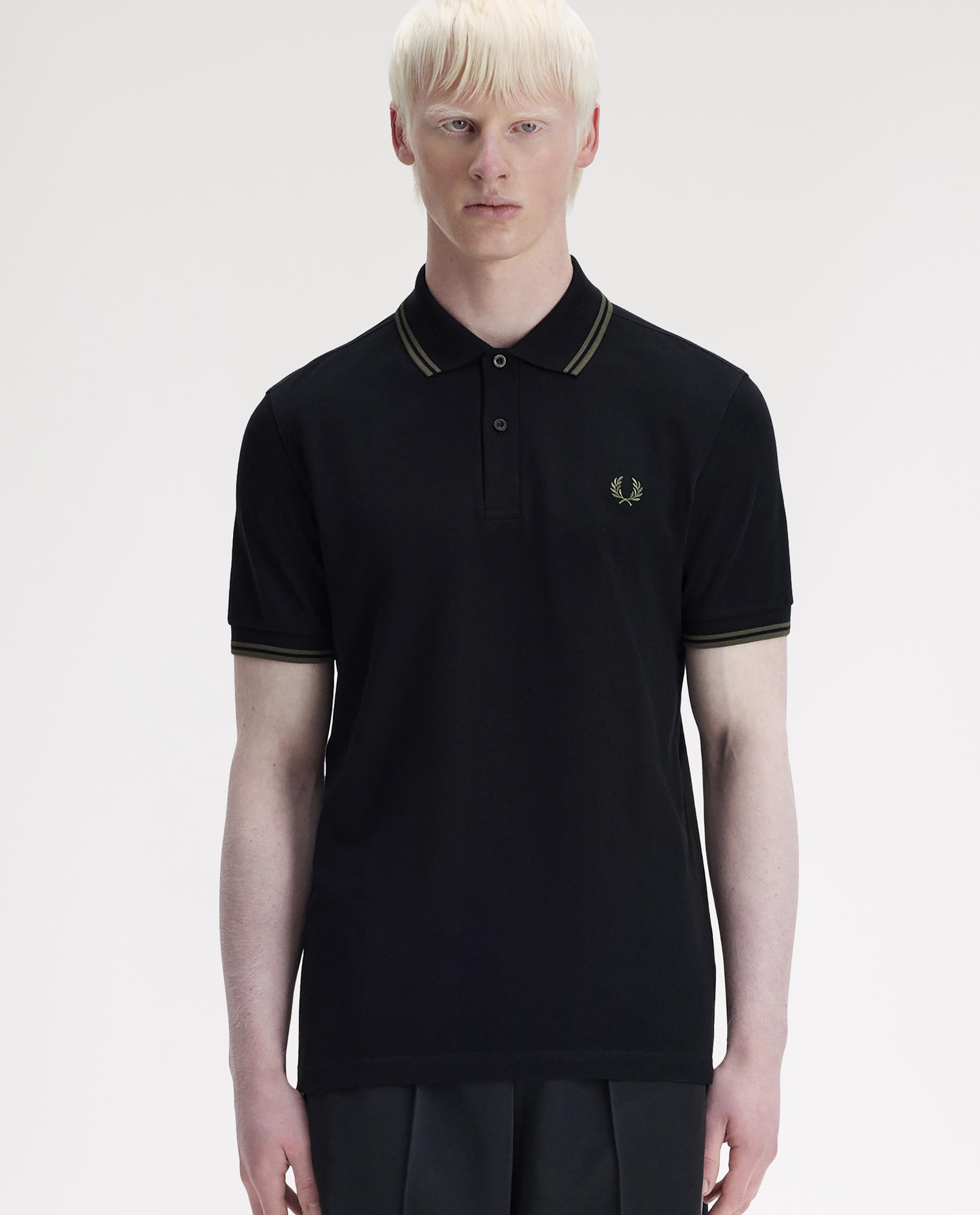 Polo de hombre de piqué de algodón manga corta - Fred Perry - Negro / Verde Negro / Verde-1