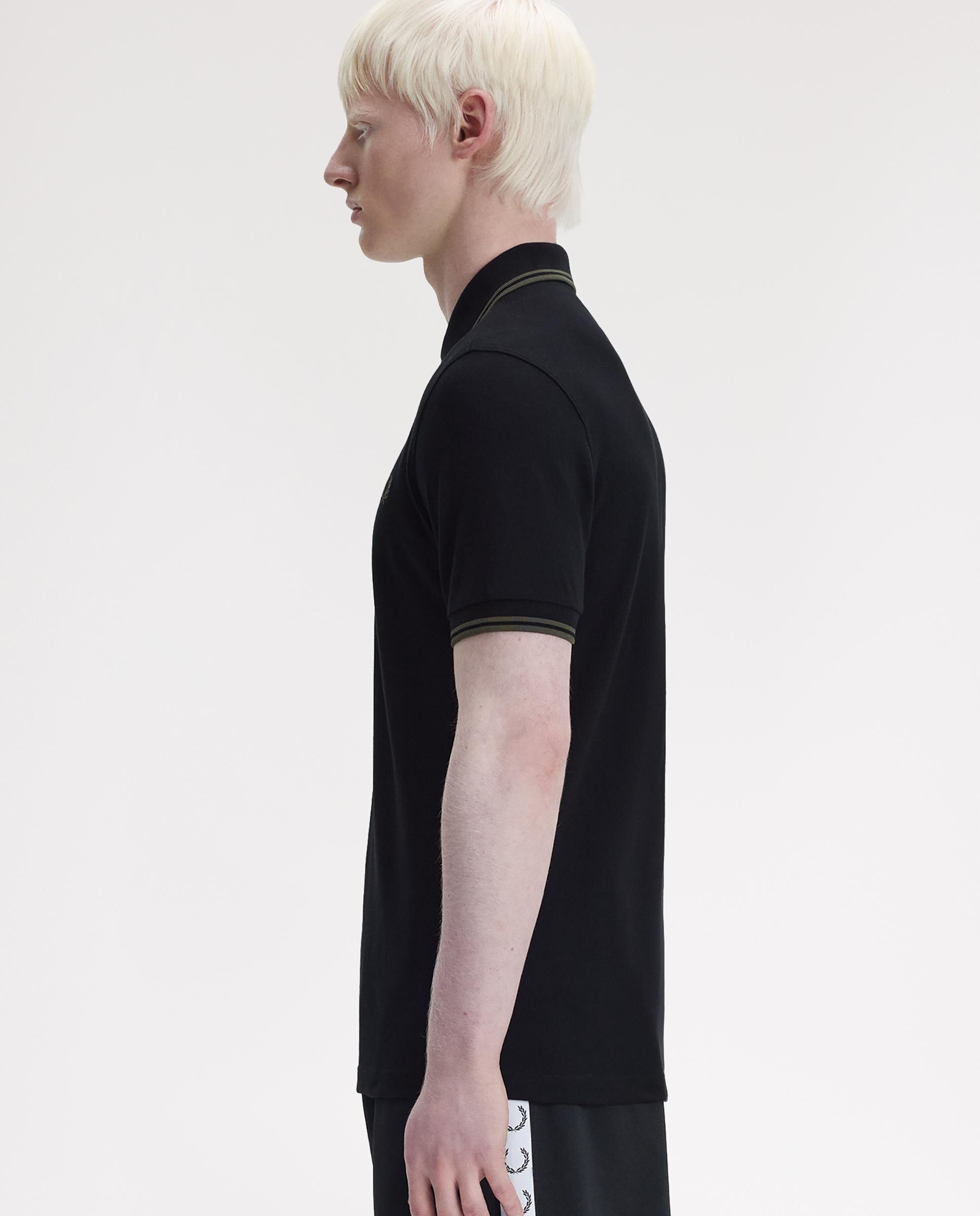 Polo de hombre de piqué de algodón manga corta - Fred Perry - Negro / Verde Negro / Verde-2