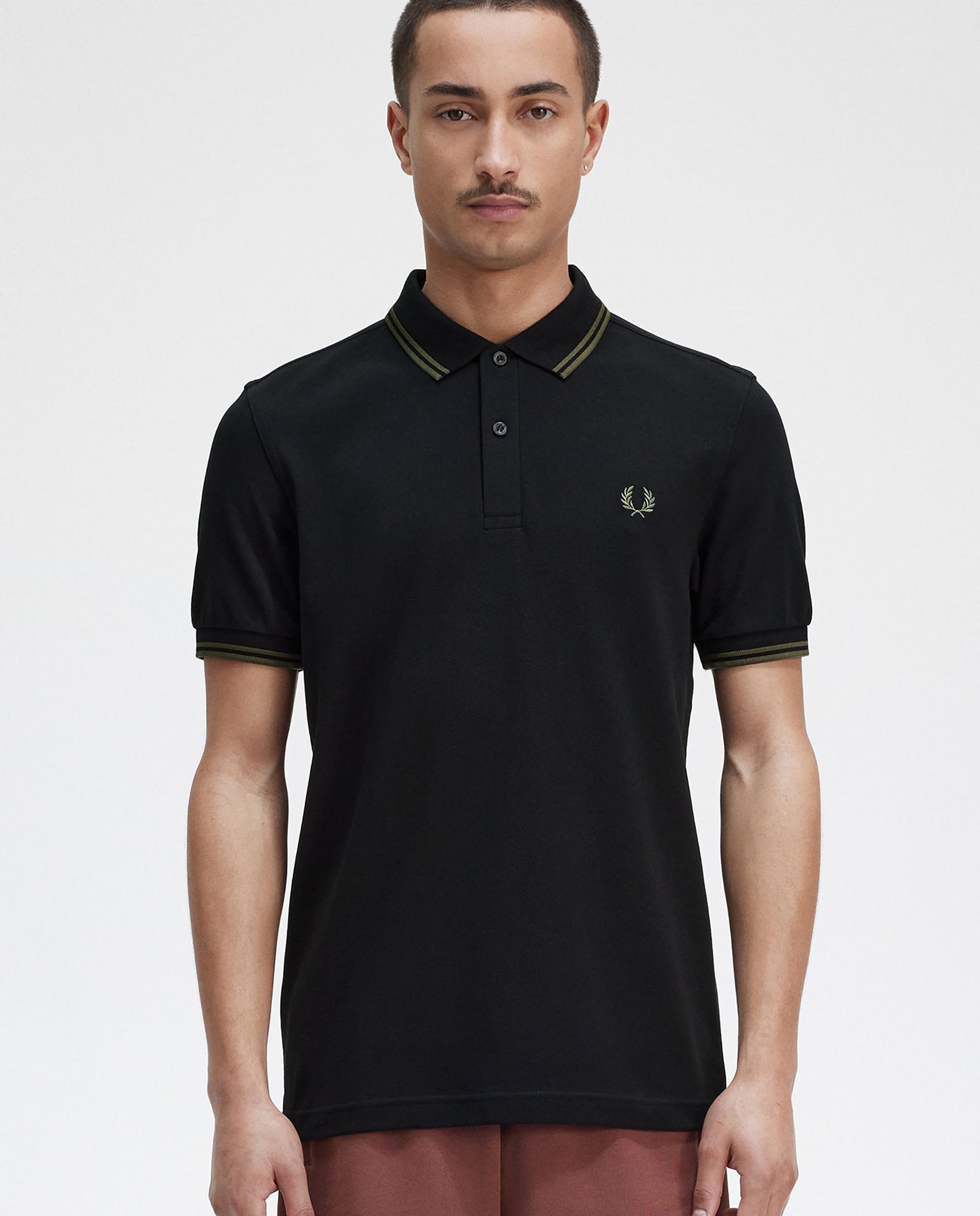 Polo de hombre de piqué de algodón manga corta - Fred Perry - Negro / Verde Negro / Verde-3