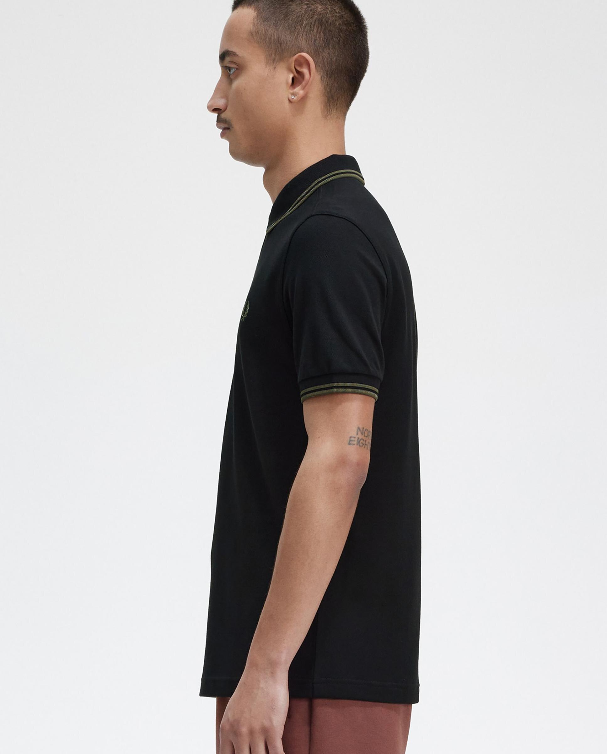 Polo de hombre de piqué de algodón manga corta - Fred Perry - Negro / Verde Negro / Verde-4