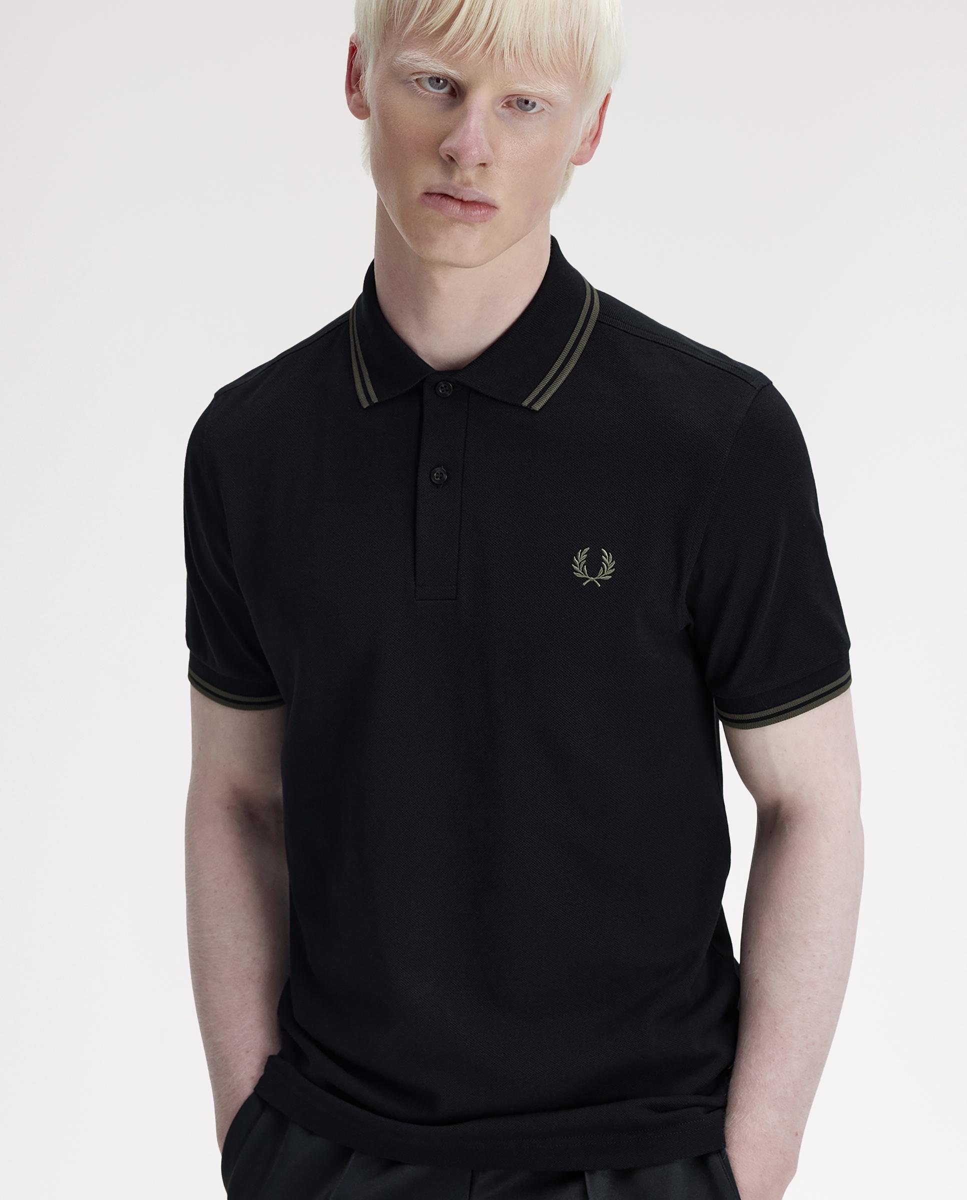 Polo de hombre de piqué de algodón manga corta - Fred Perry - Negro / Verde Negro / Verde-5