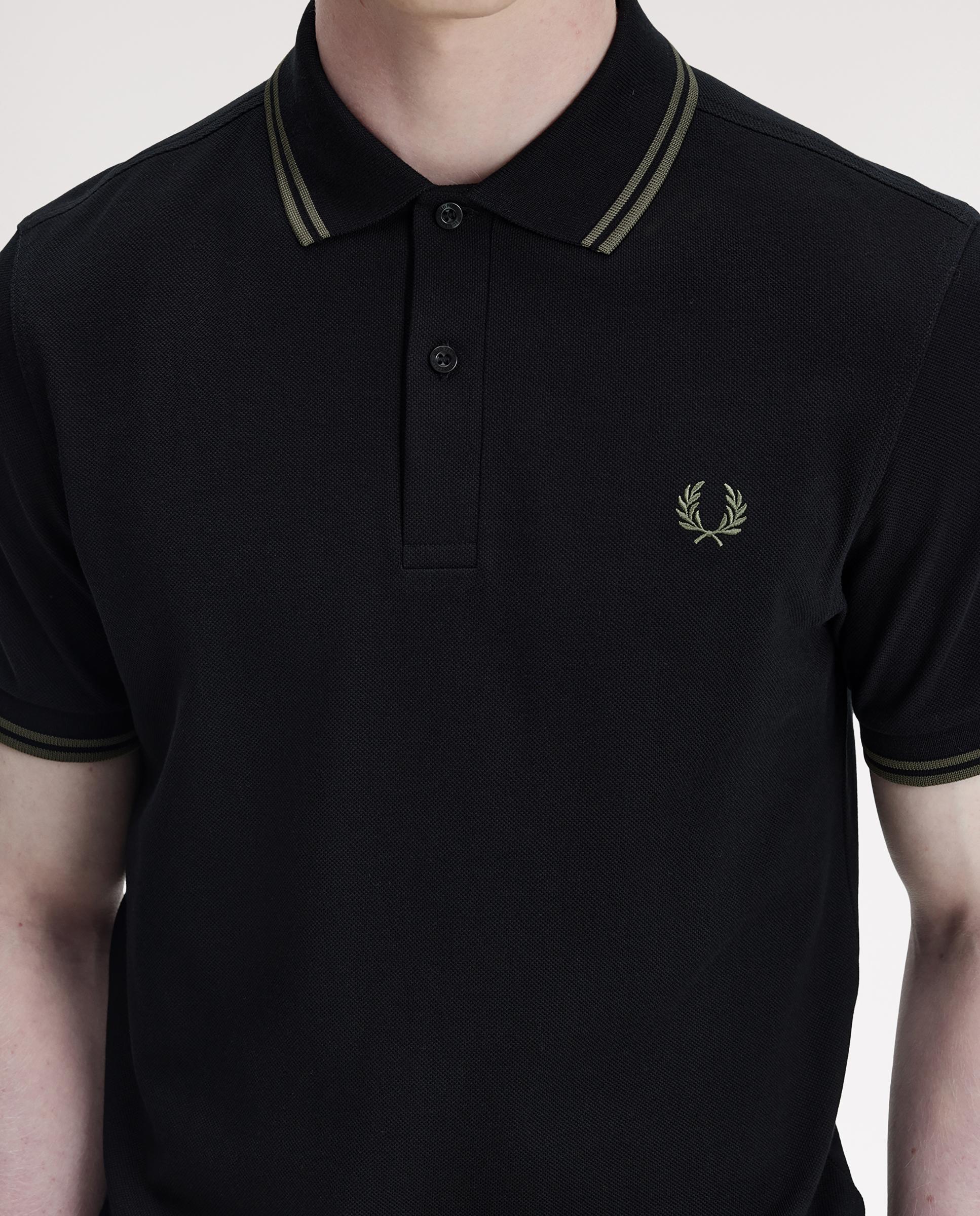 Polo de hombre de piqué de algodón manga corta - Fred Perry - Negro / Verde Negro / Verde-7