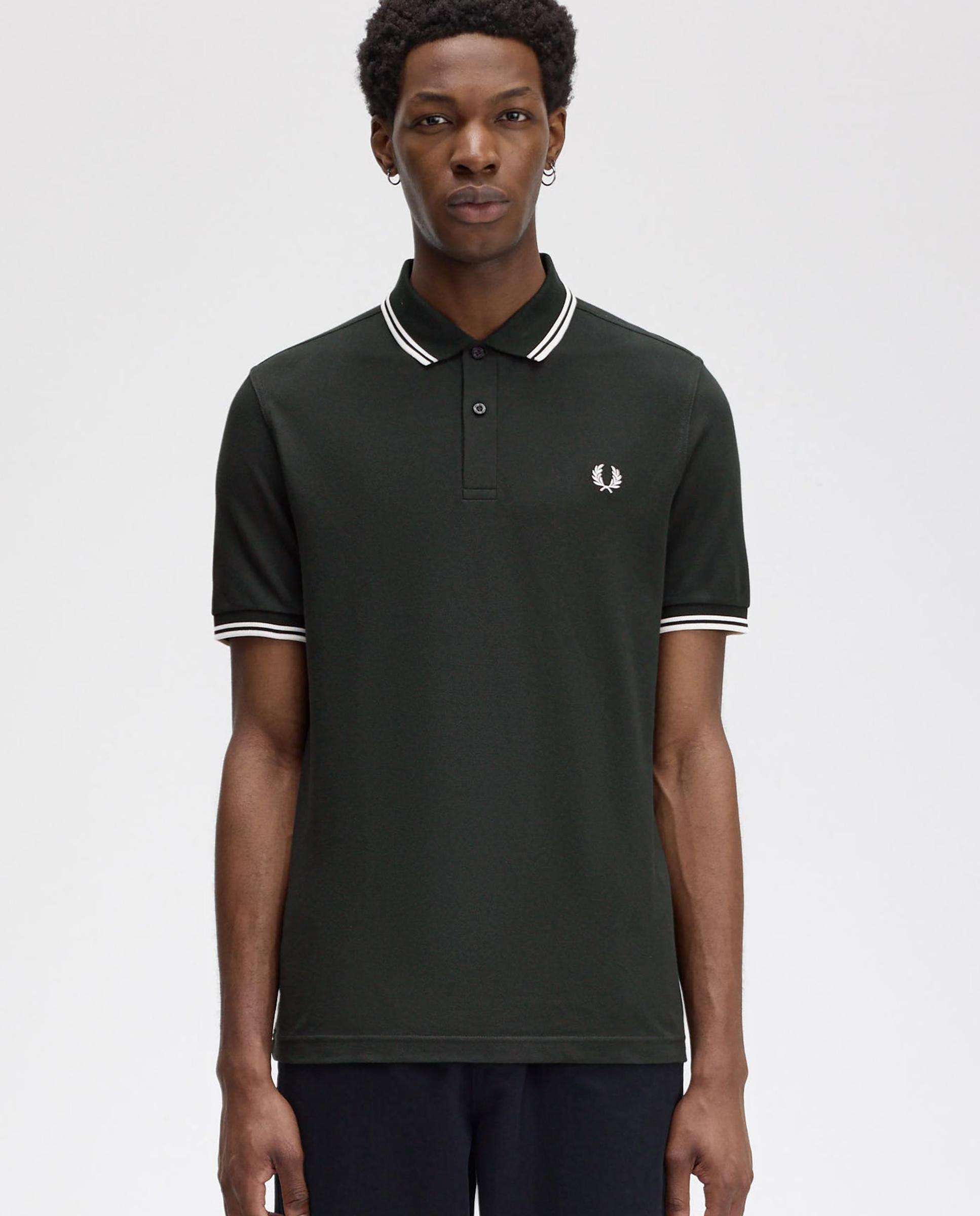 Polo de hombre de piqué de algodón manga corta - Fred Perry - Verde oscuro Verde oscuro-1