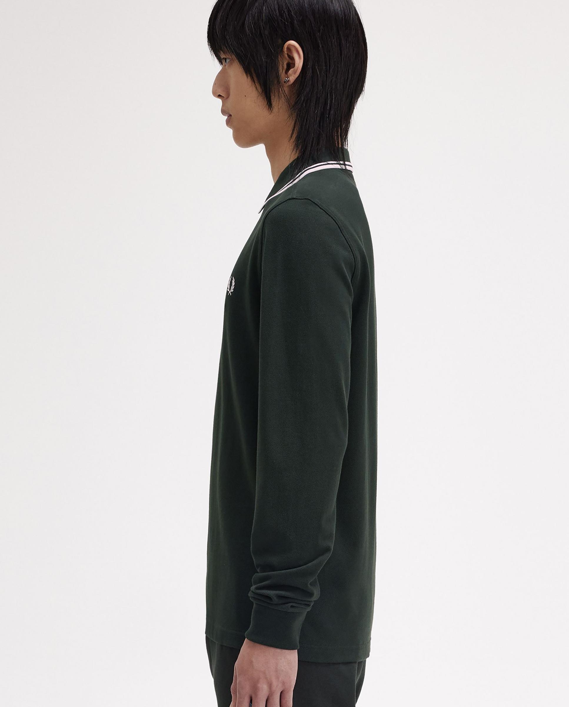 Polo de hombre de piqué de algodón manga larga - Fred Perry - Verde oscuro Verde oscuro-2
