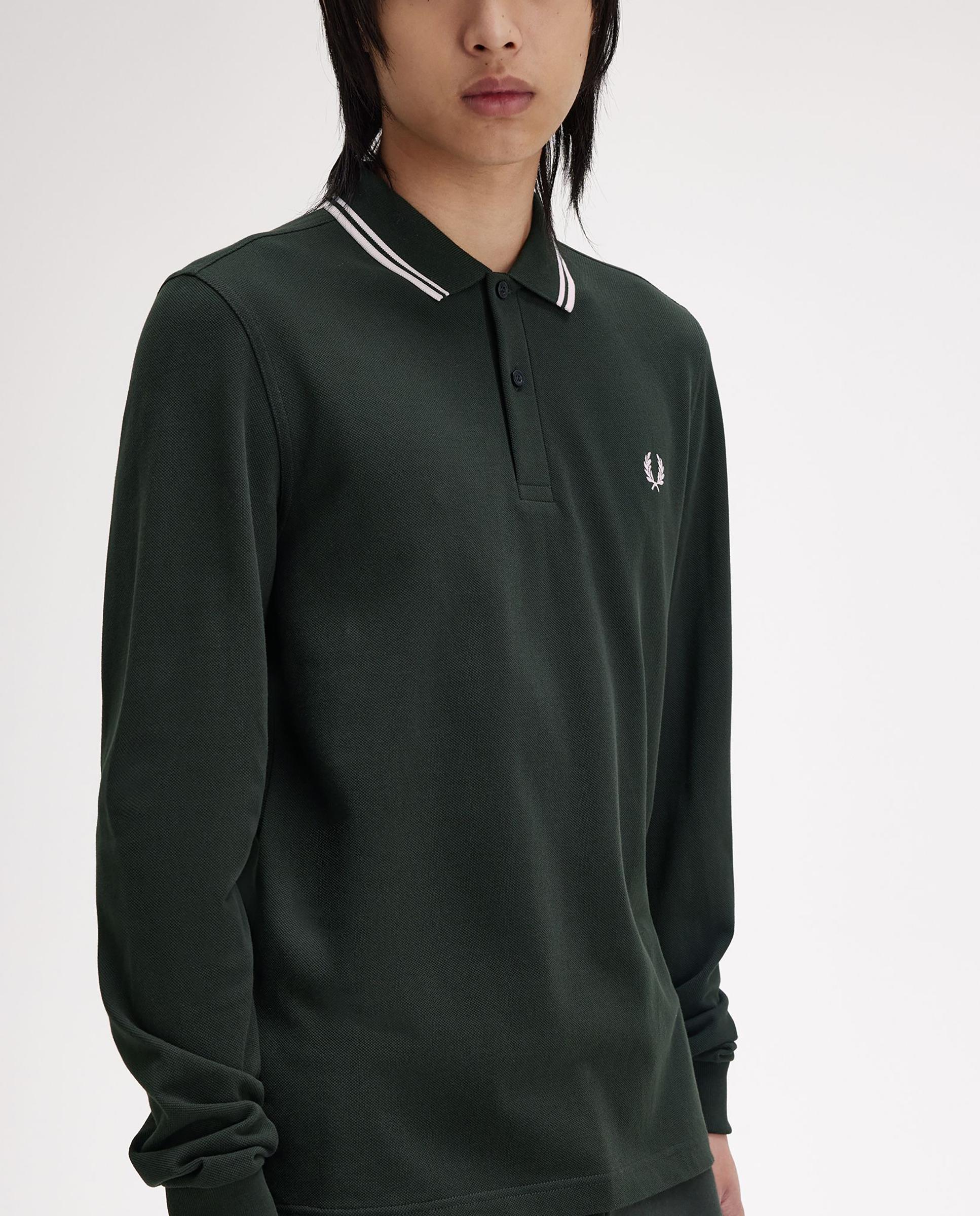 Polo de hombre de piqué de algodón manga larga - Fred Perry - Verde oscuro Verde oscuro-3