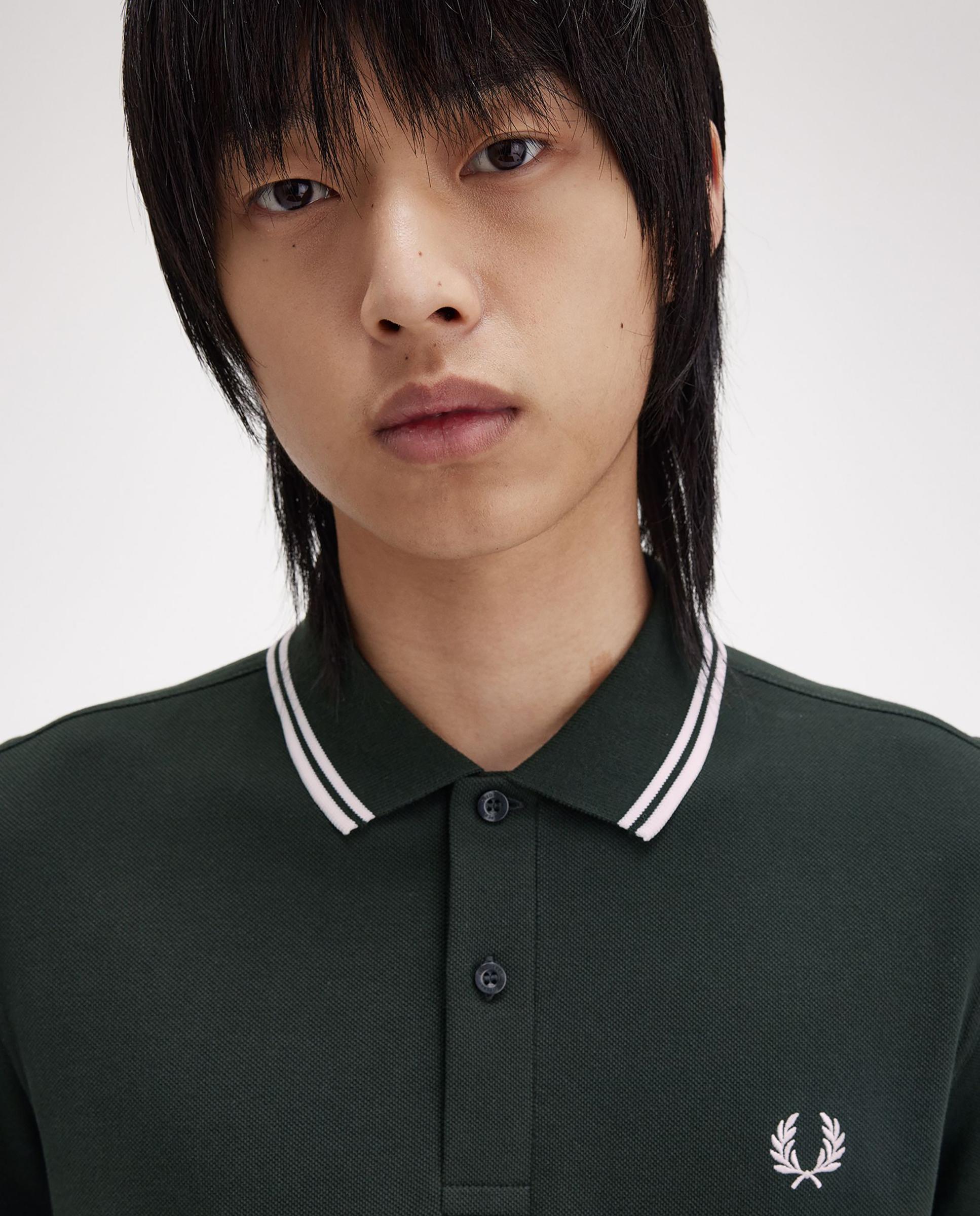 Polo de hombre de piqué de algodón manga larga - Fred Perry - Verde oscuro Verde oscuro-4