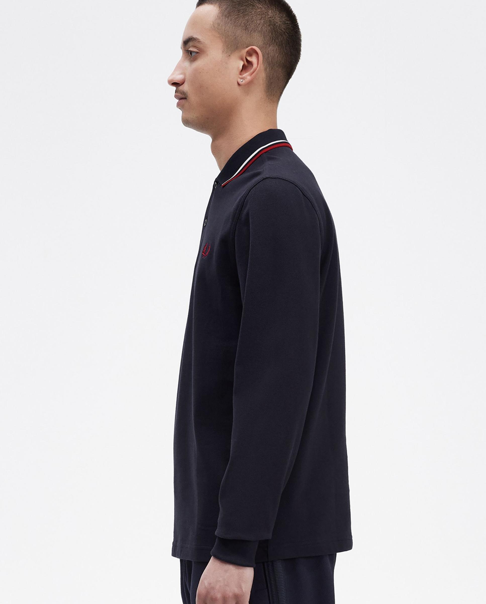 Polo de hombre de piqué de algodón manga larga - Fred Perry - Azul oscuro Azul oscuro-2