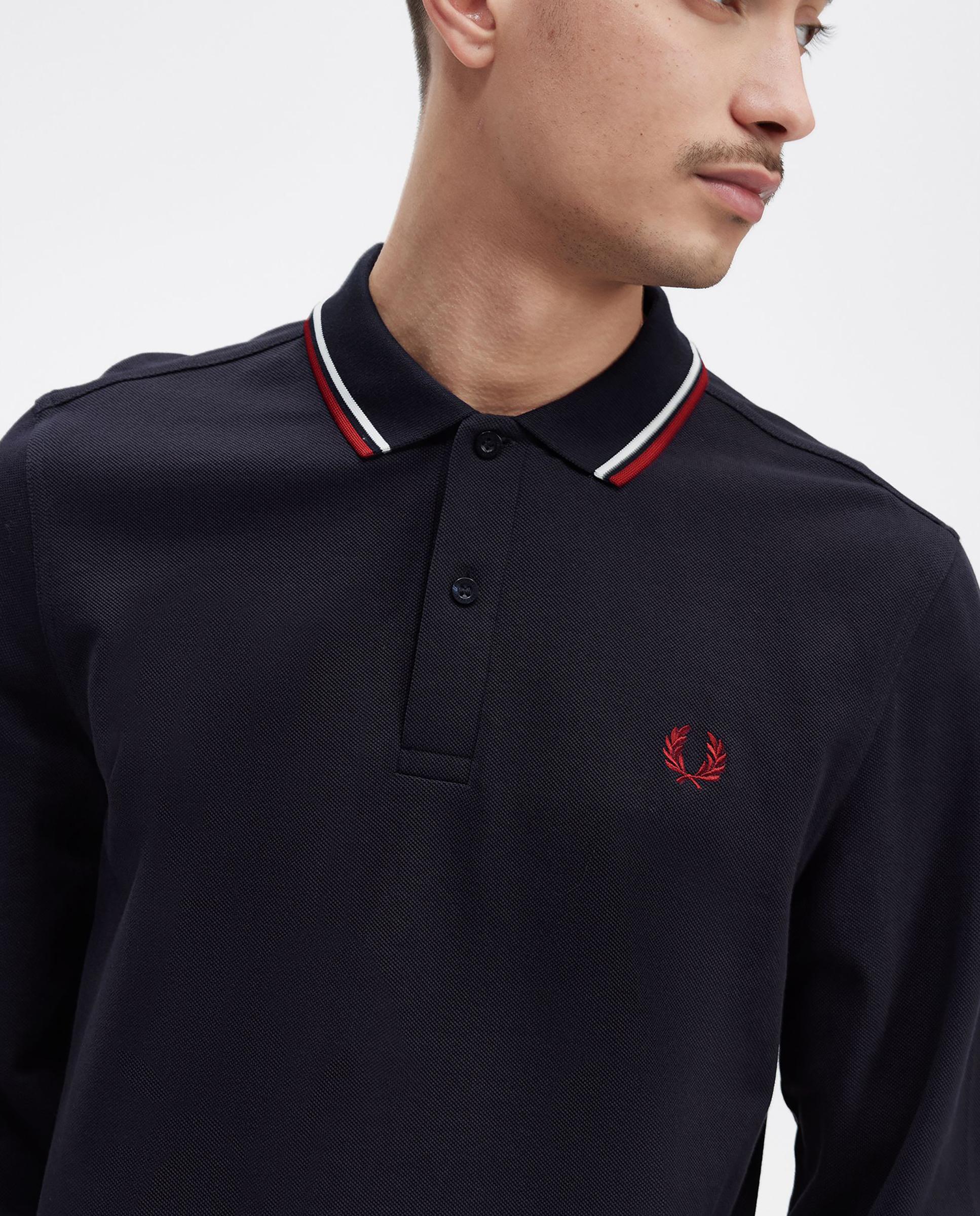 Polo de hombre de piqué de algodón manga larga - Fred Perry - Azul oscuro Azul oscuro-4