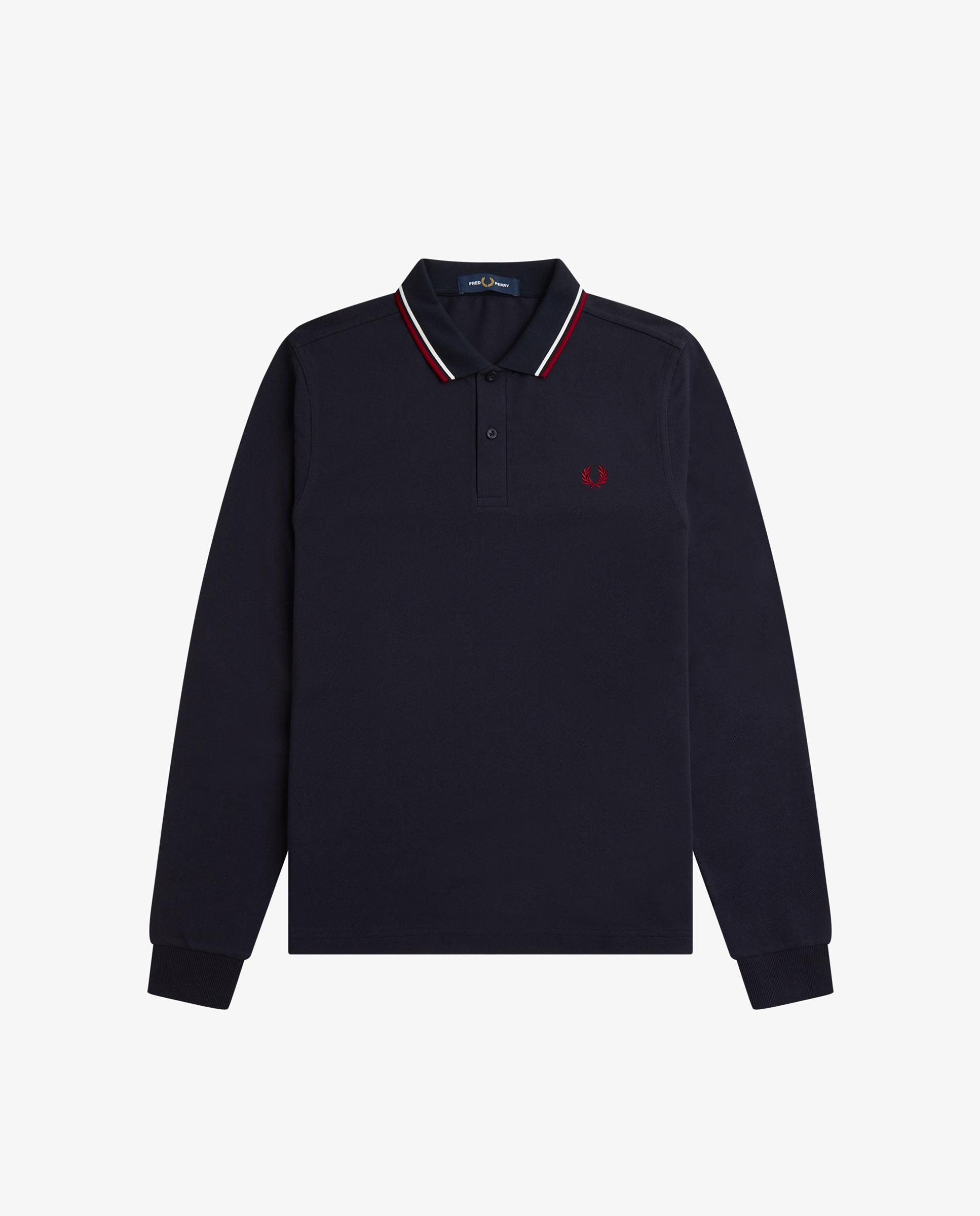 Polo de hombre de piqué de algodón manga larga - Fred Perry - Azul oscuro Azul oscuro-5