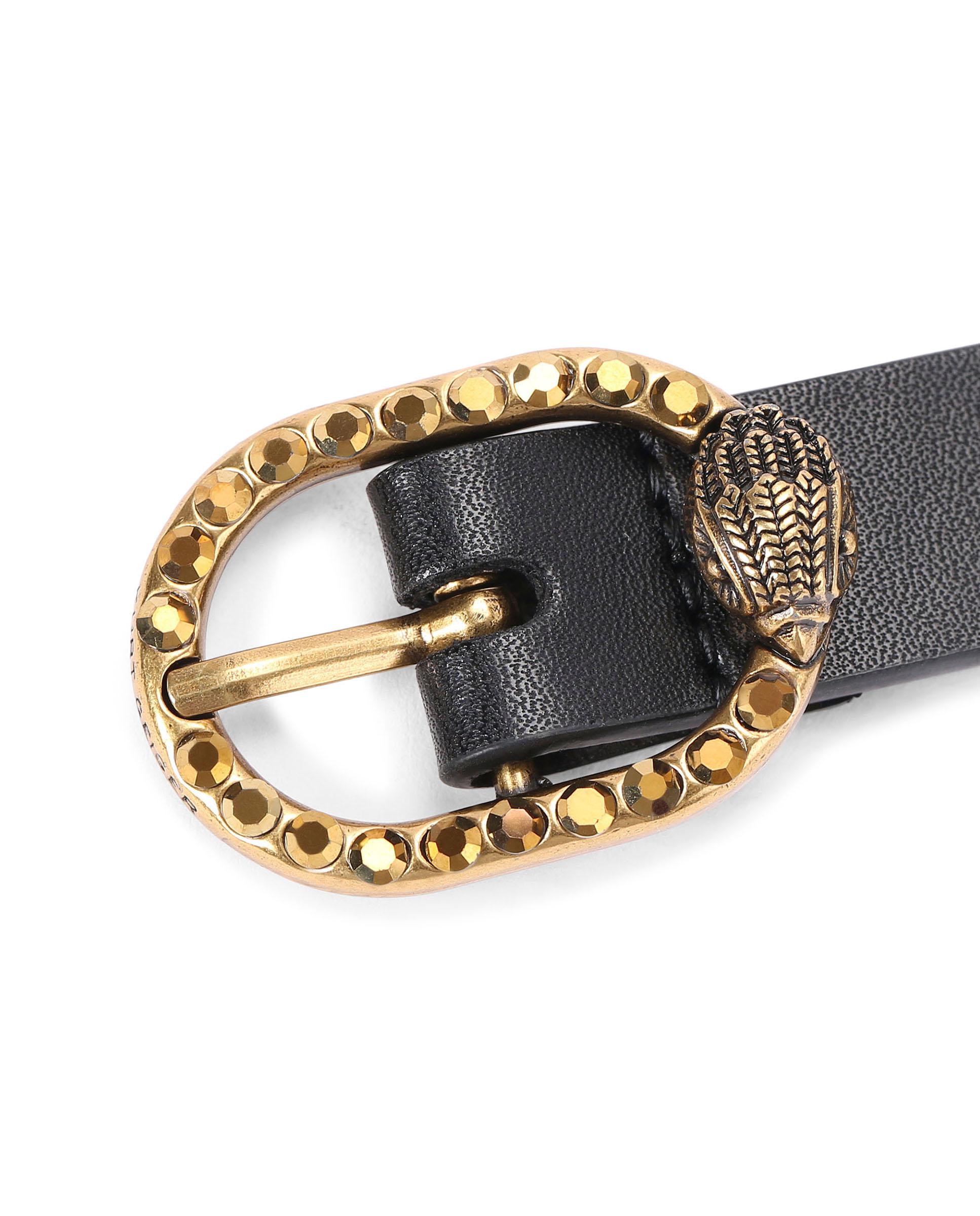 Cinturón de mujer de piel con trabilla de cristales - Kurt Geiger - Negro Negro-3