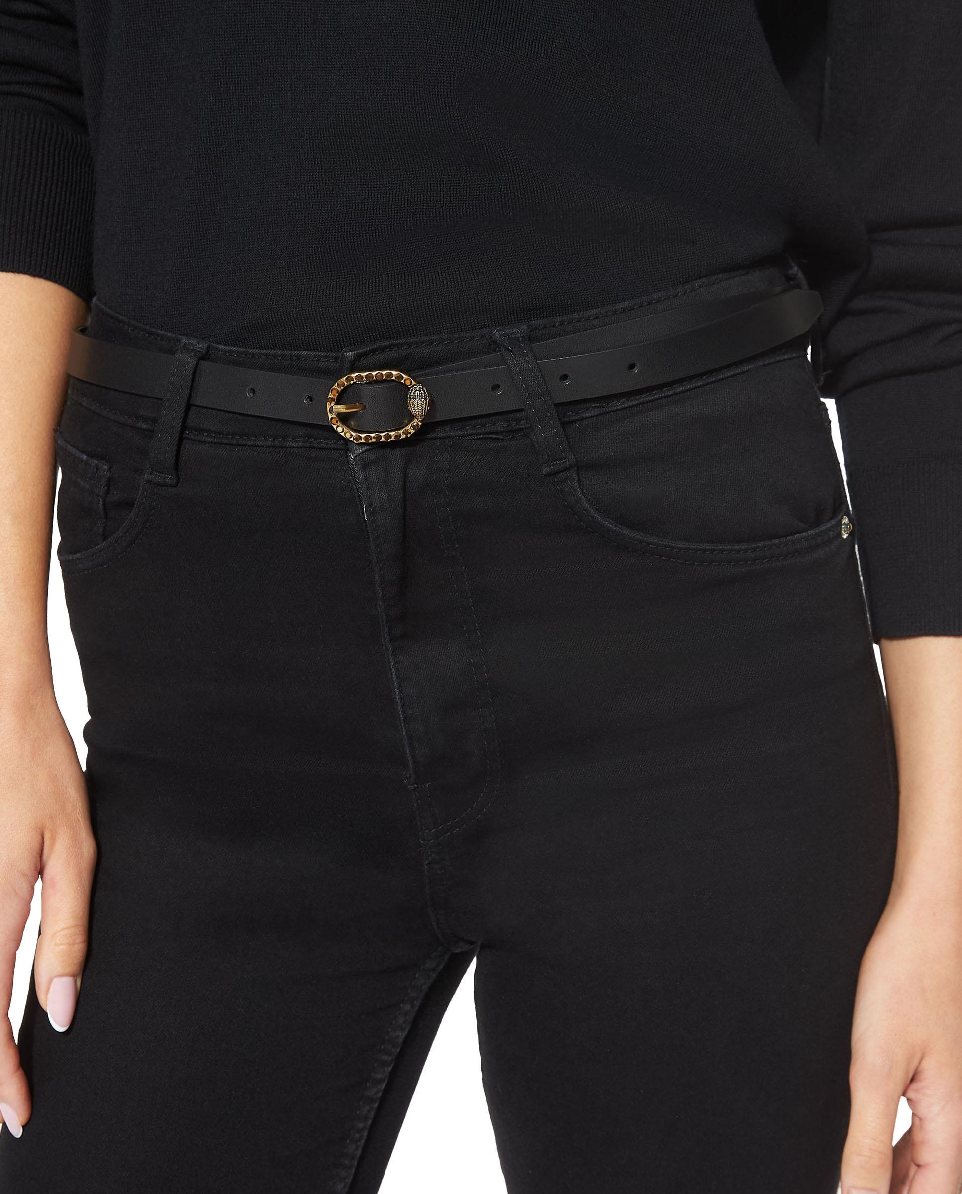 Cinturón de mujer de piel con trabilla de cristales - Kurt Geiger - Negro Negro-5