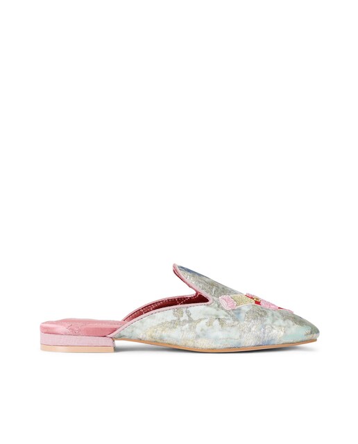 Imagen 0 de Zapatillas de casa de mujer de tejido iridiscente con bordado