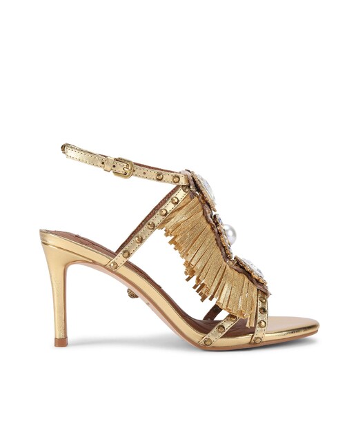 Imagen 0 de Sandalias de tacón de mujer con flecos y cristales