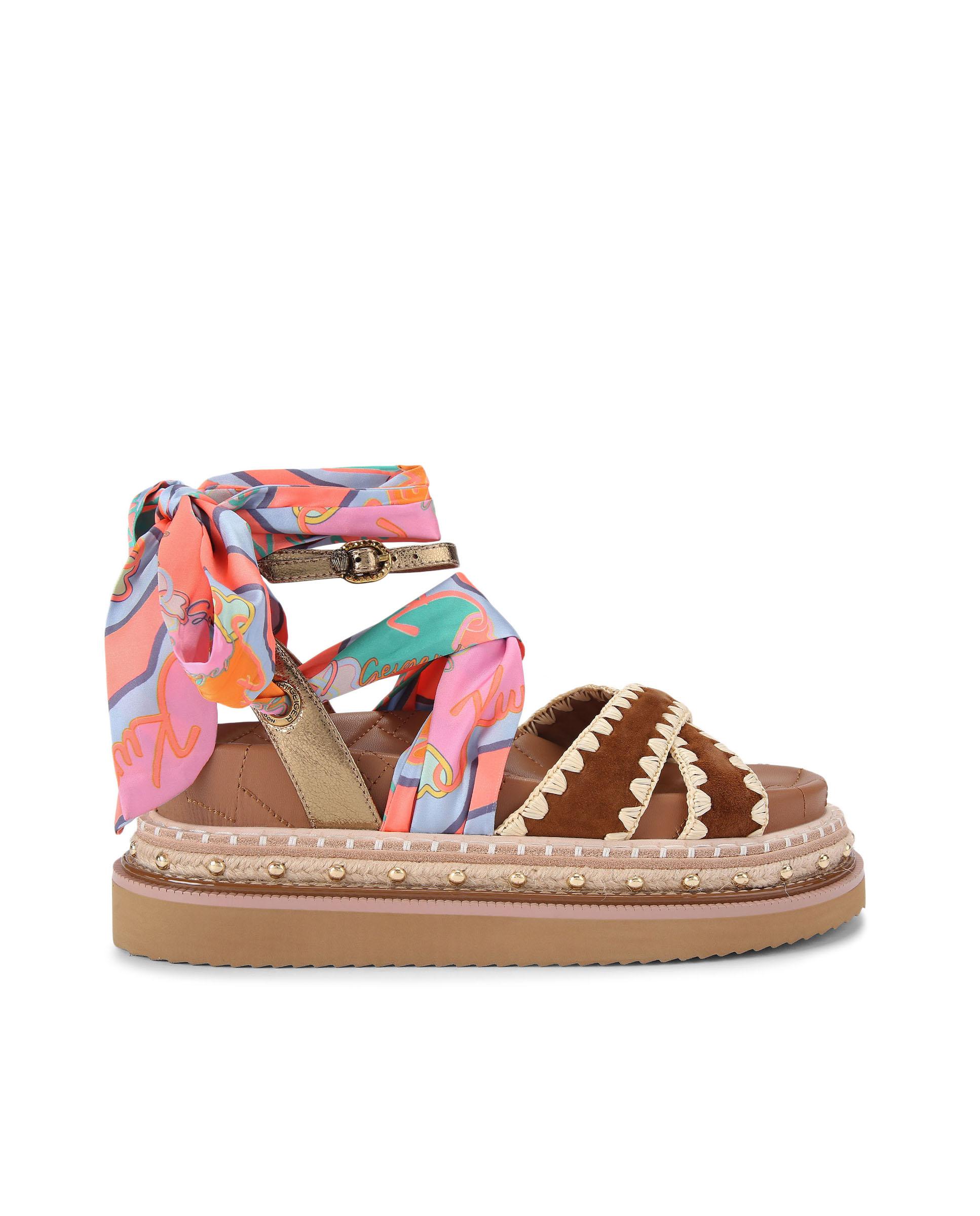 Kurt Geiger - Sandalias Orson Cross Scarf de ante y pañuelo satinado.