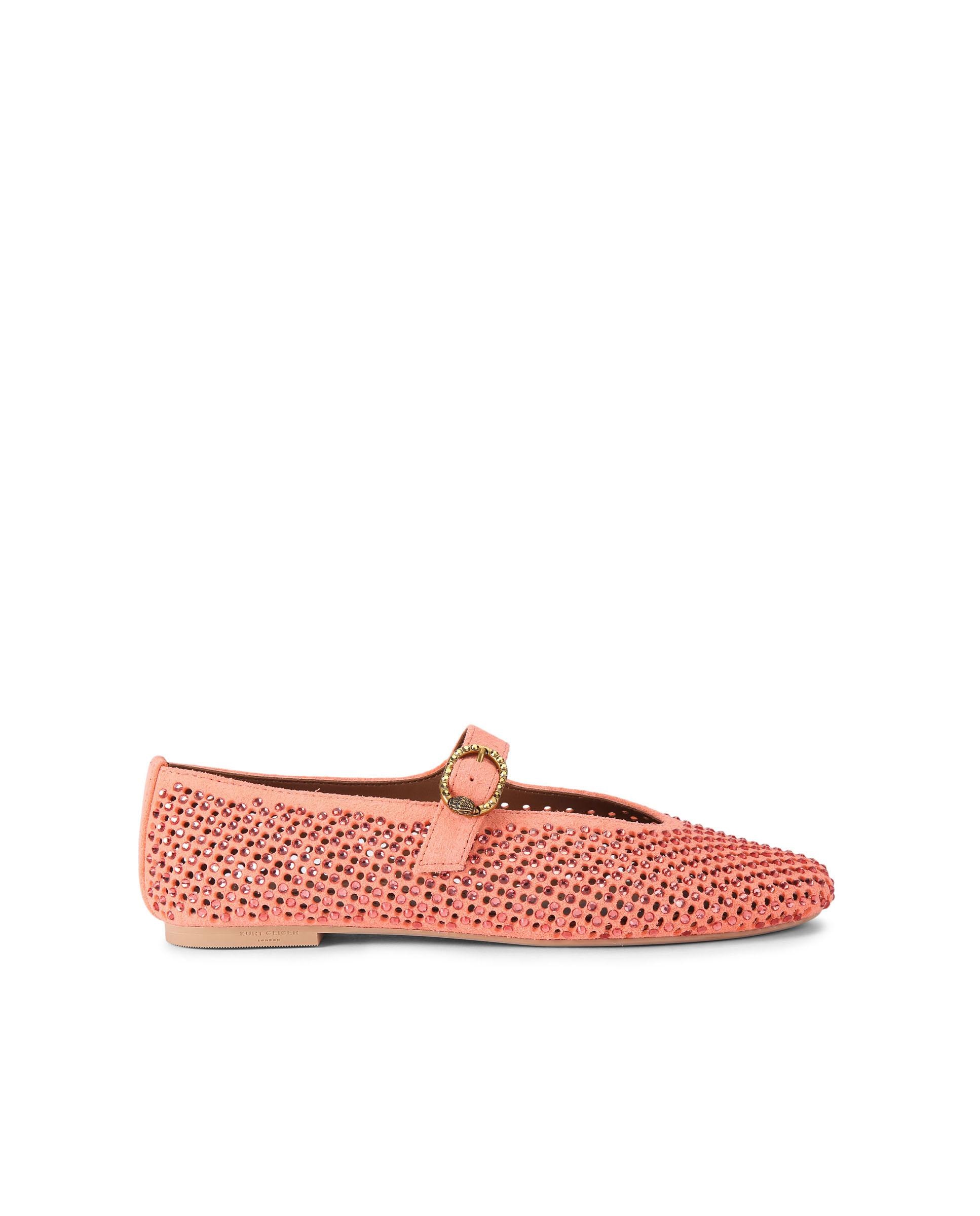 Kurt Geiger - Bailarinas planas Mayfair en ante con perforaciones y cristales.