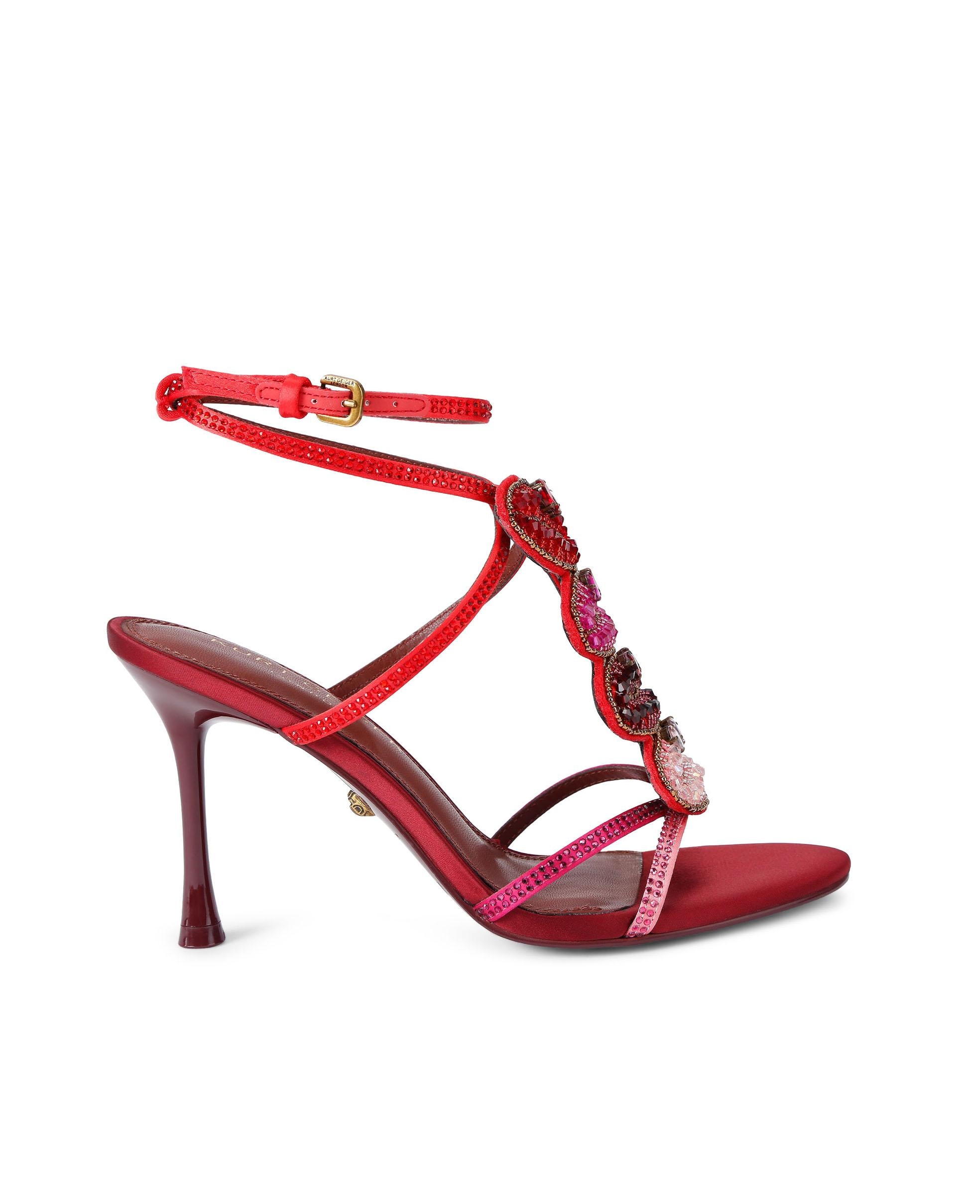 Sandalia de tacón fino de mujer en con hebilla y pedrería multicolor - Kurt Geiger - Rojo Rojo-1