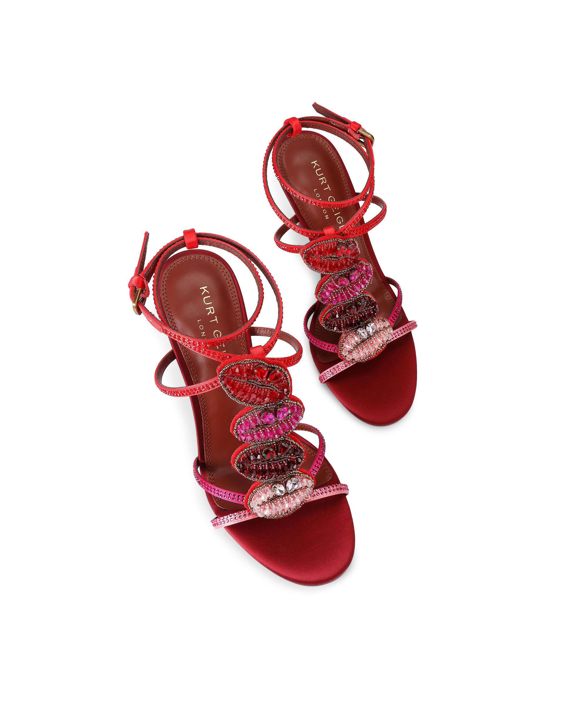 Sandalia de tacón fino de mujer en con hebilla y pedrería multicolor - Kurt Geiger - Rojo Rojo-4