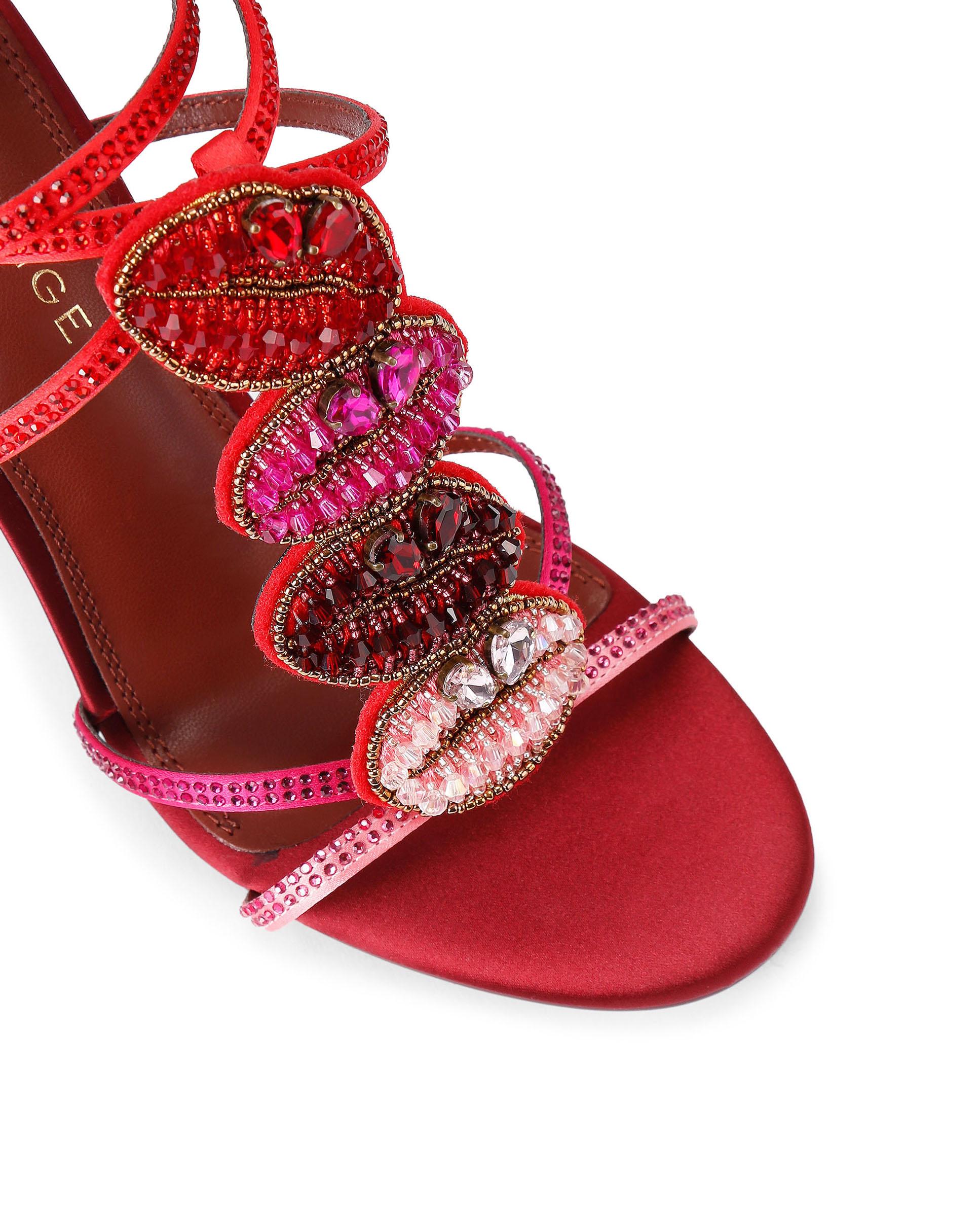 Sandalia de tacón fino de mujer en con hebilla y pedrería multicolor - Kurt Geiger - Rojo Rojo-5