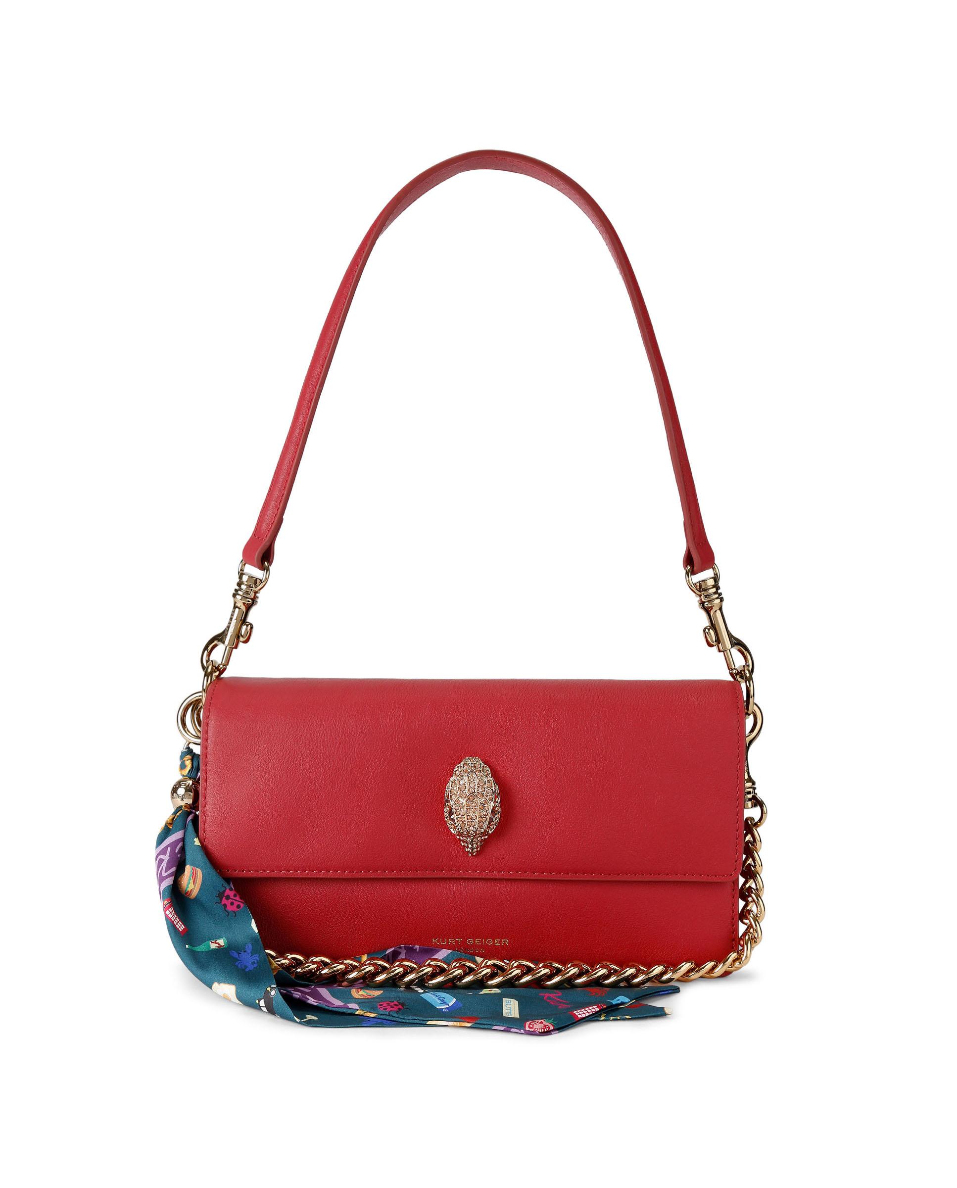 Bolso de hombro en piel con solapa decorada con cristales multicolor y detalles metálicos - Kurt Geiger - Rojo Rojo-1