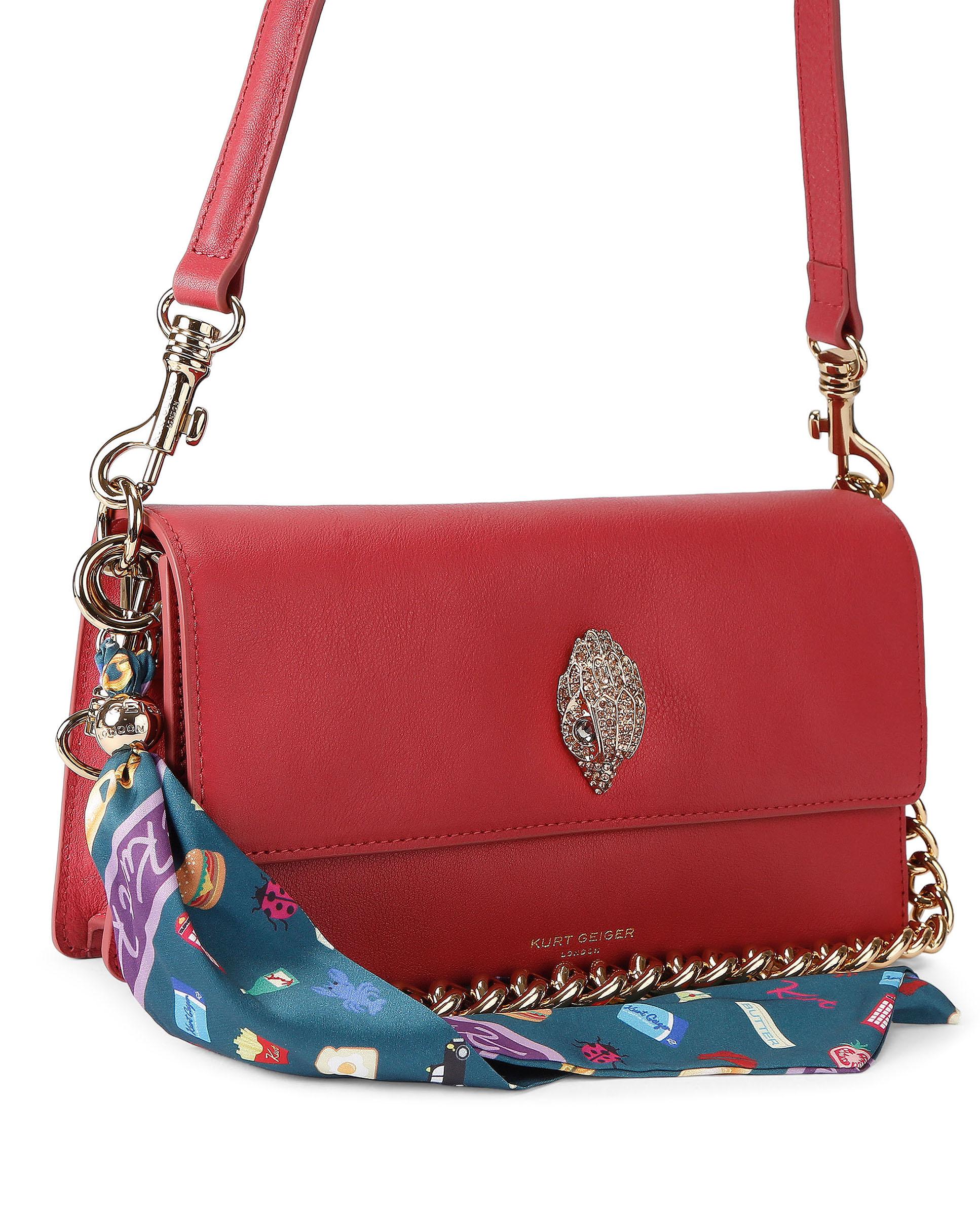 Bolso de hombro en piel con solapa decorada con cristales multicolor y detalles metálicos - Kurt Geiger - Rojo Rojo-3