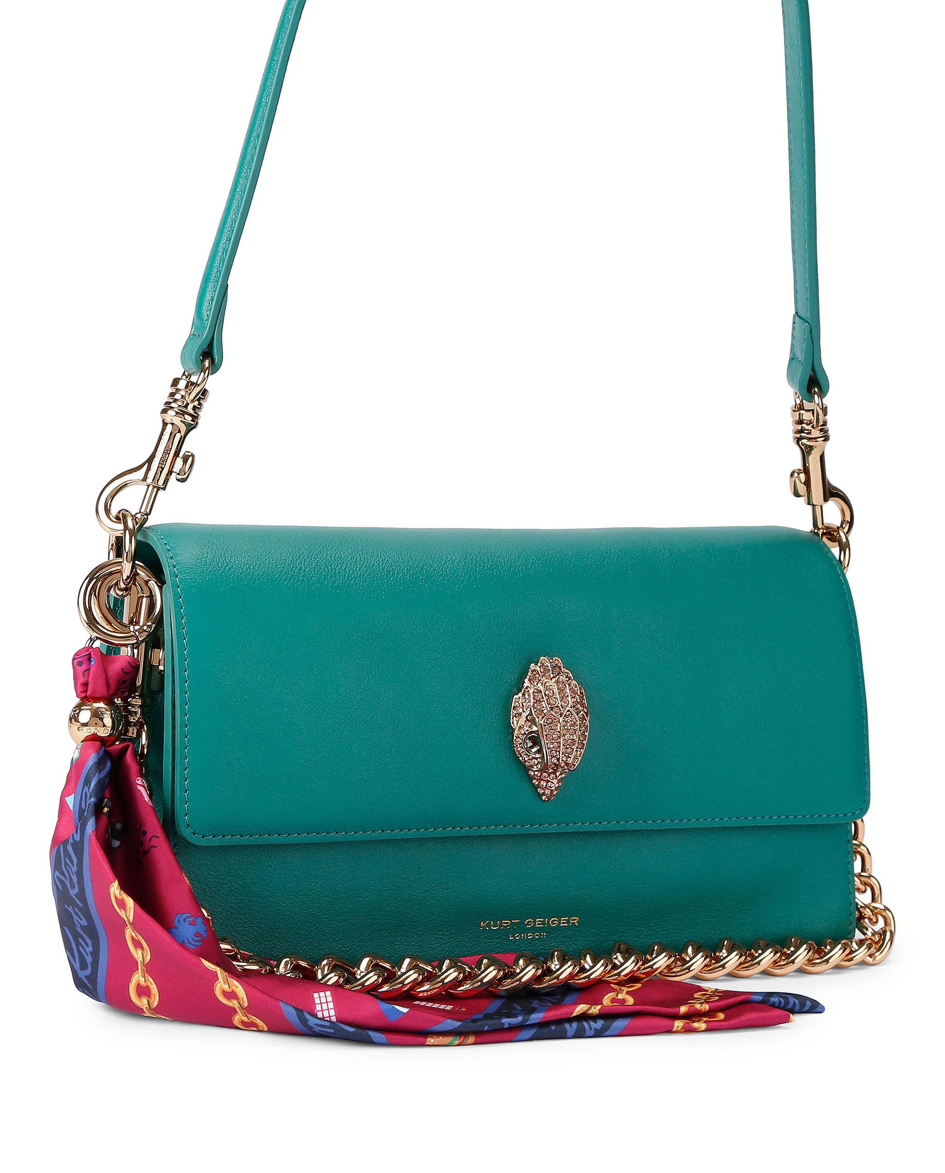 Bolso de hombro en piel con solapa decorada con cristales multicolor y detalles metálicos - Kurt Geiger - Petróleo Petróleo-3