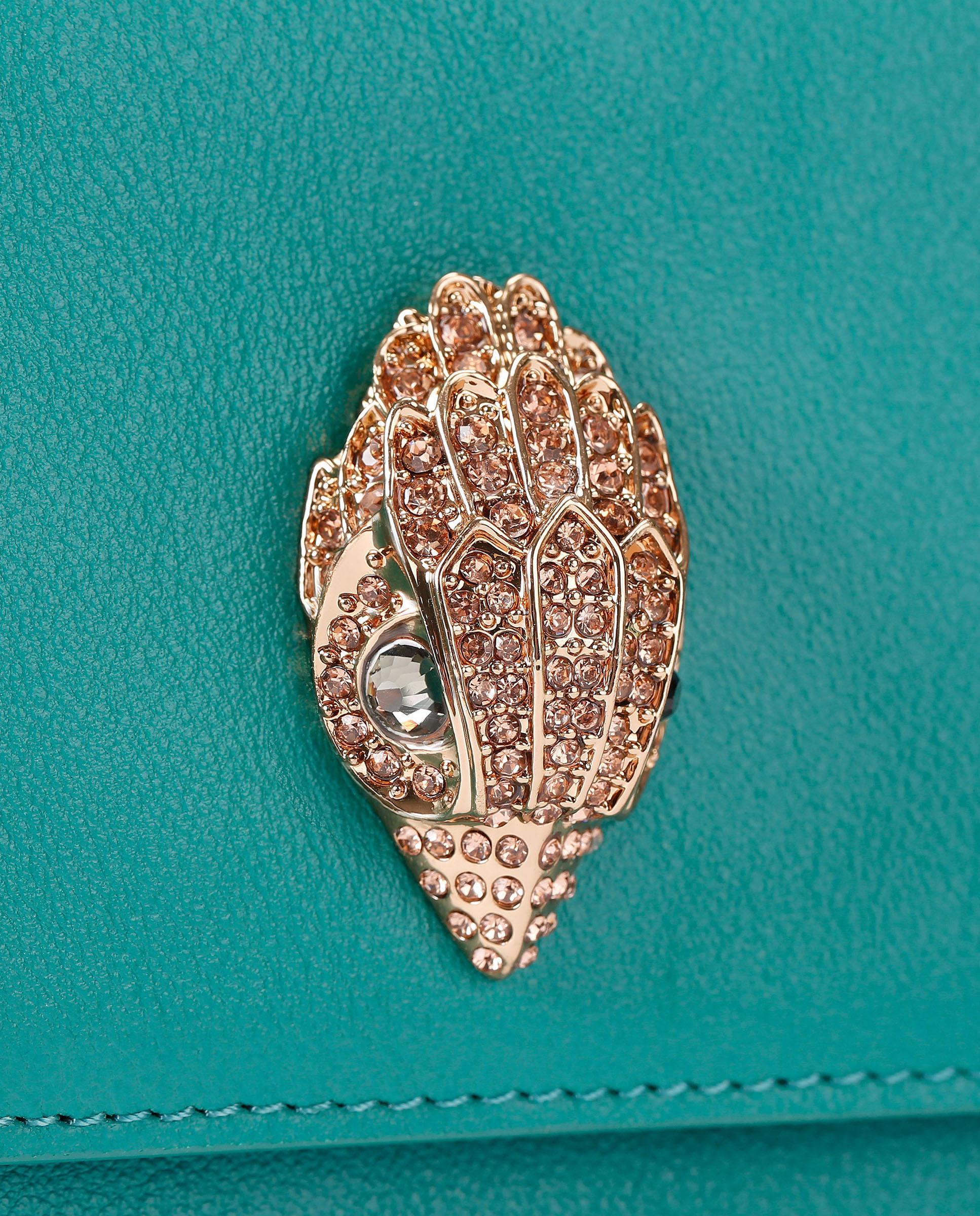 Bolso de hombro en piel con solapa decorada con cristales multicolor y detalles metálicos - Kurt Geiger - Petróleo Petróleo-4