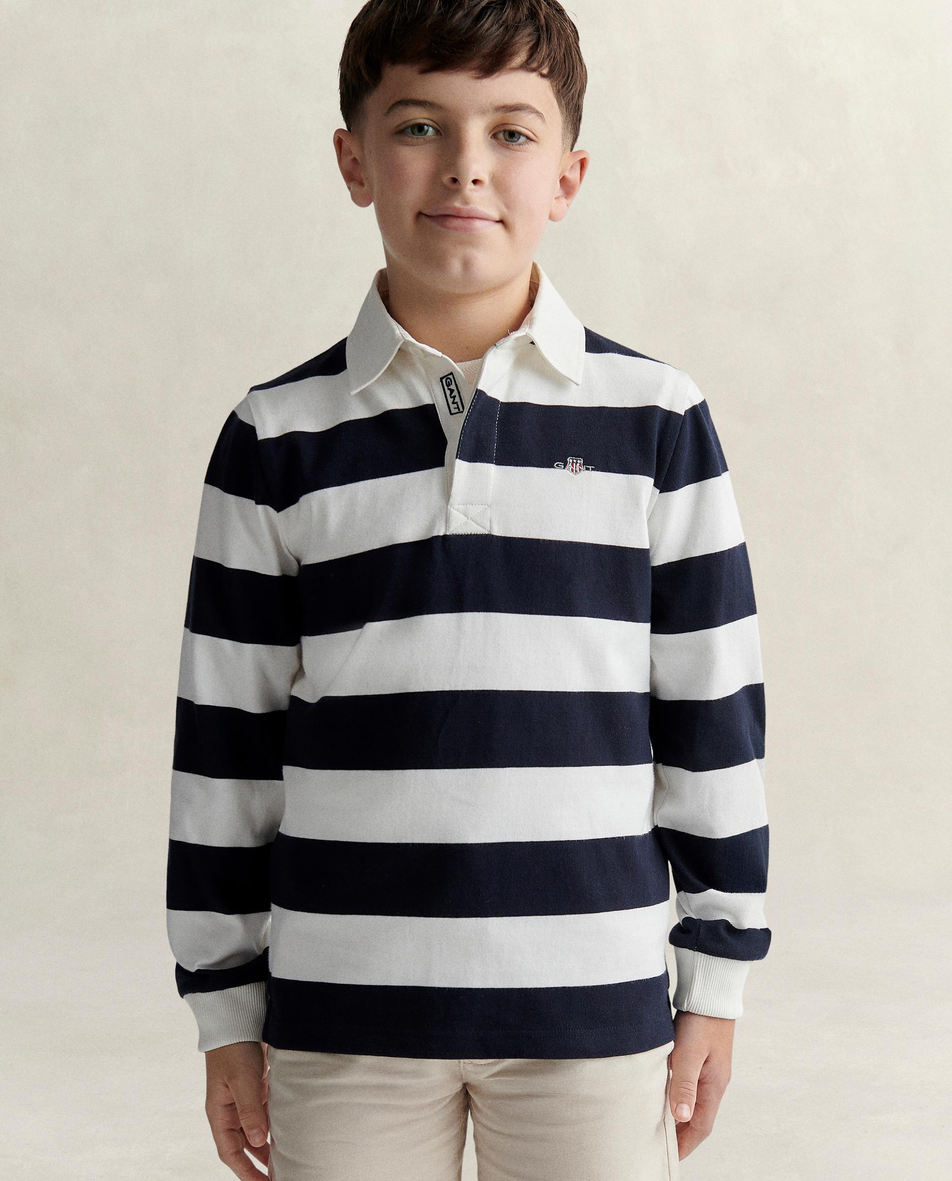 Imagen 0 de Polo de niño de manga larga a rayas Azul / Blanco