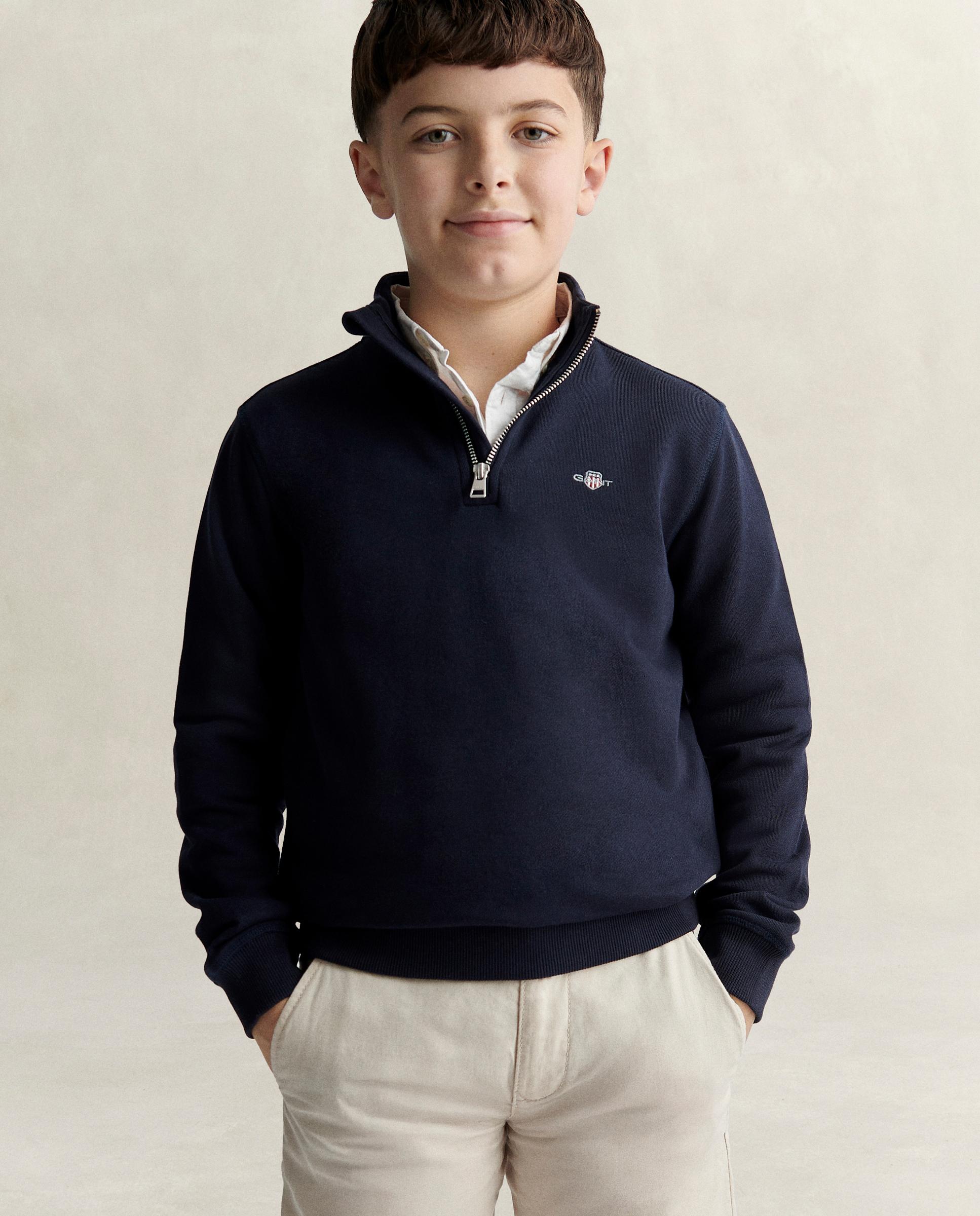 Sudadera de niño con media cremallera y logo en el pecho - Gant - Azul oscuro Azul oscuro-1