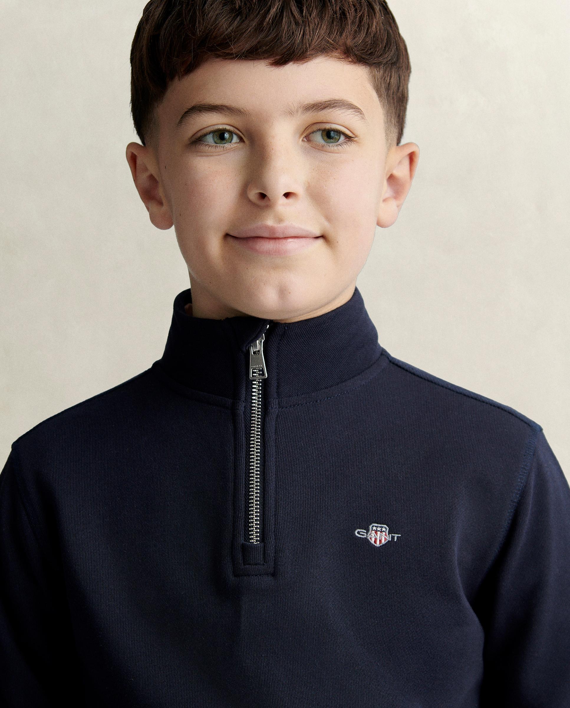 Sudadera de niño con media cremallera y logo en el pecho - Gant - Azul oscuro Azul oscuro-3