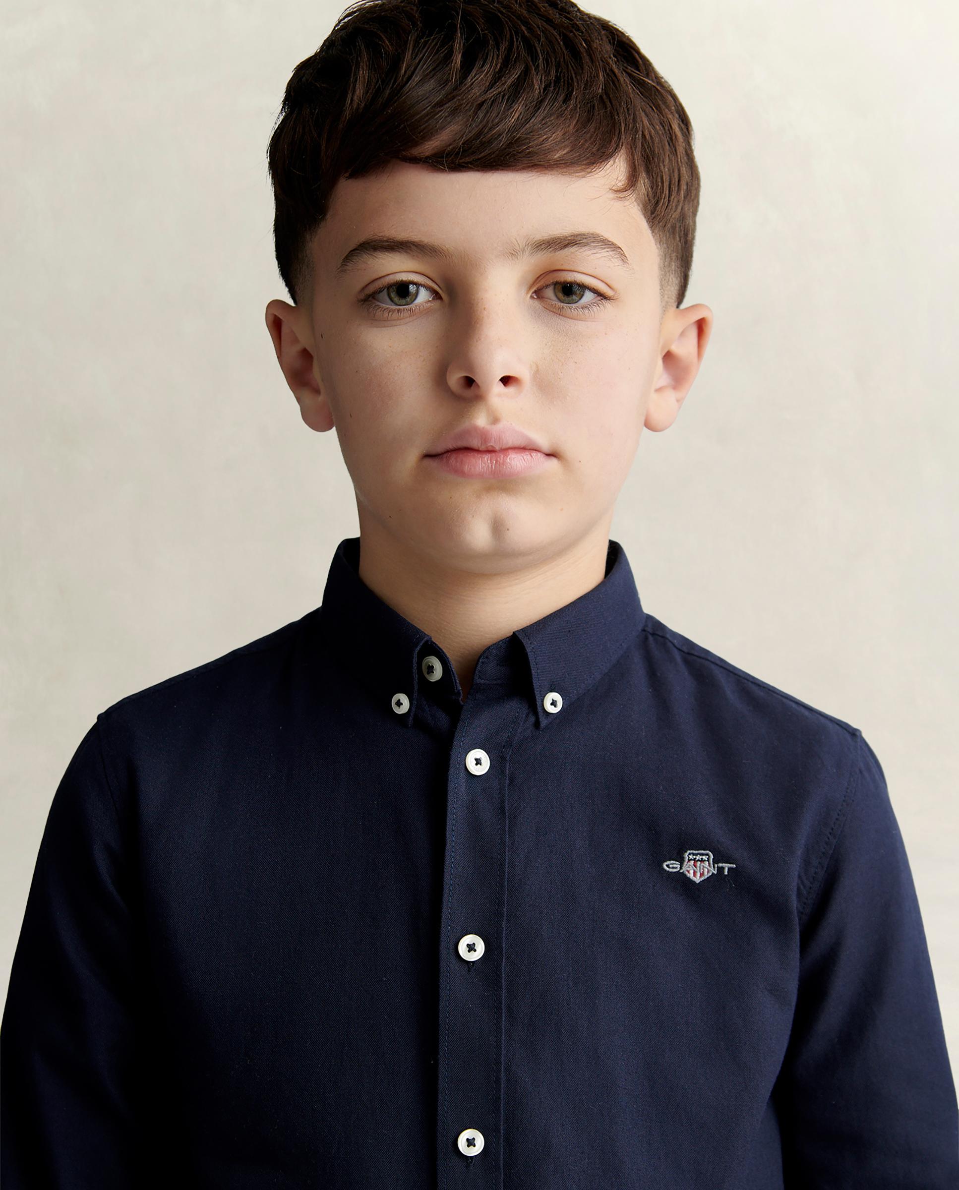 Camisa de niño oxford con logo en el pecho - Gant - Azul oscuro Azul oscuro-3