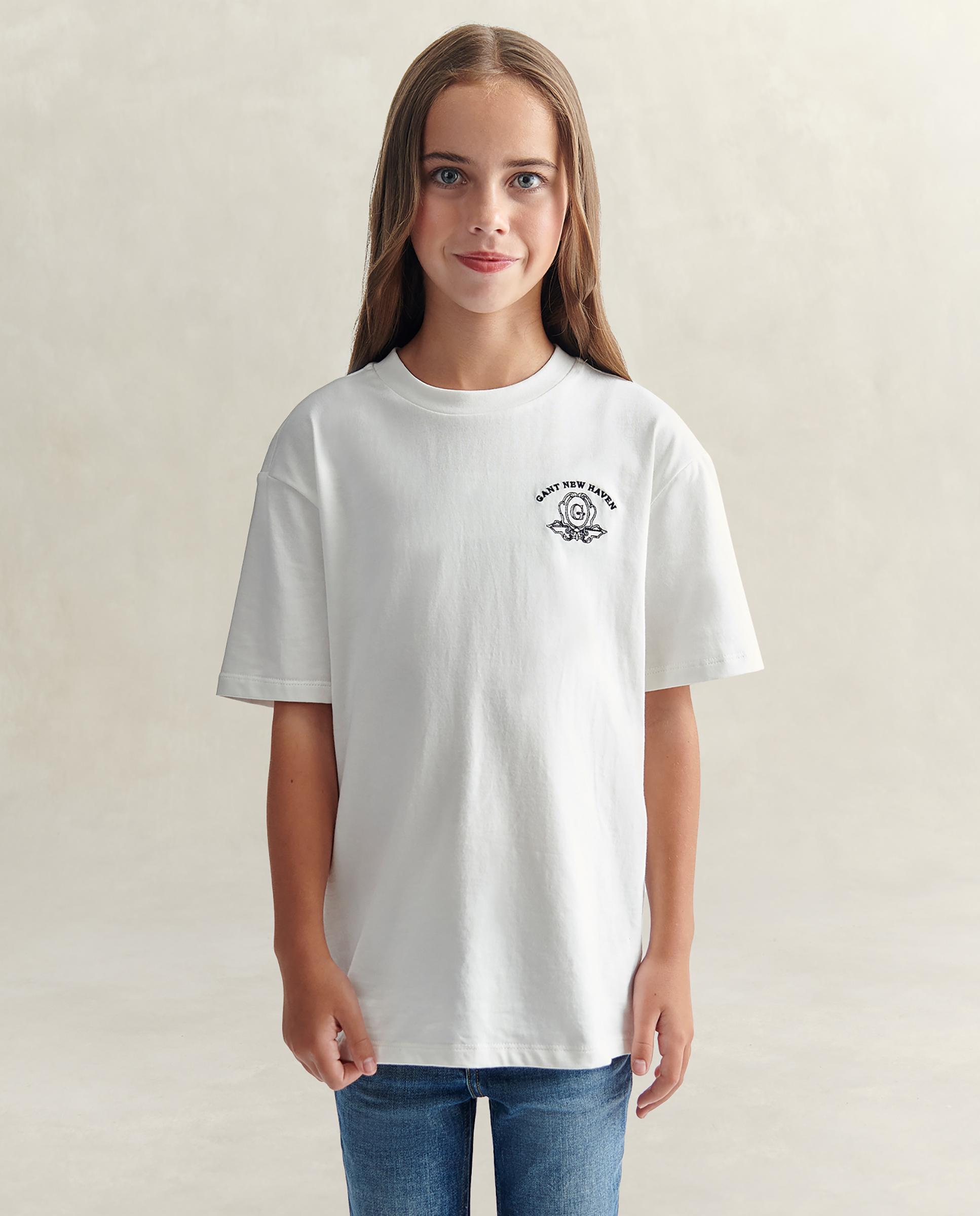 Imagen 1 de Camiseta de niña de cuello redondo y print en el pecho Crema