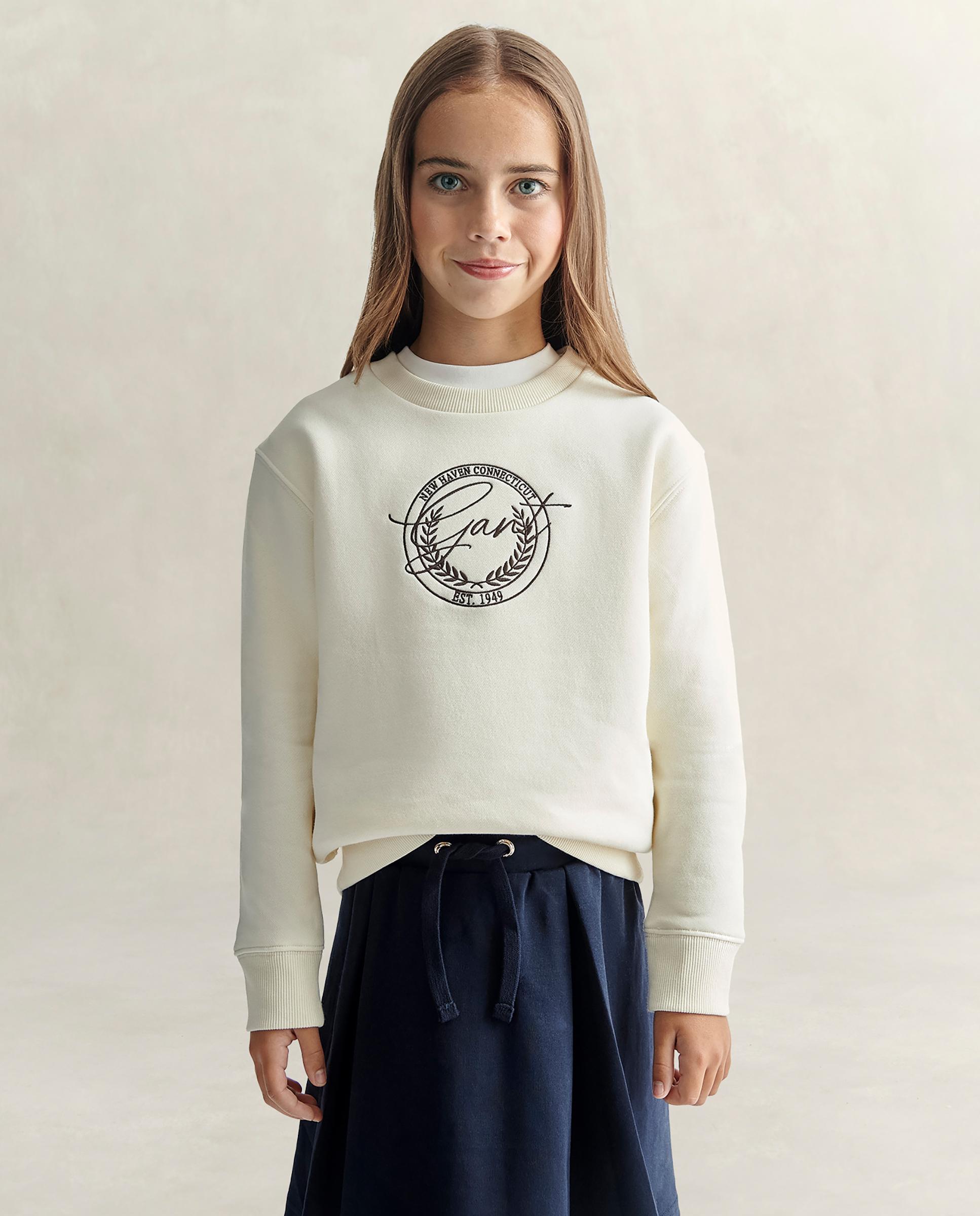 Imagen 1 de Sudadera de niña de cuello redondo con print en el pecho Crema