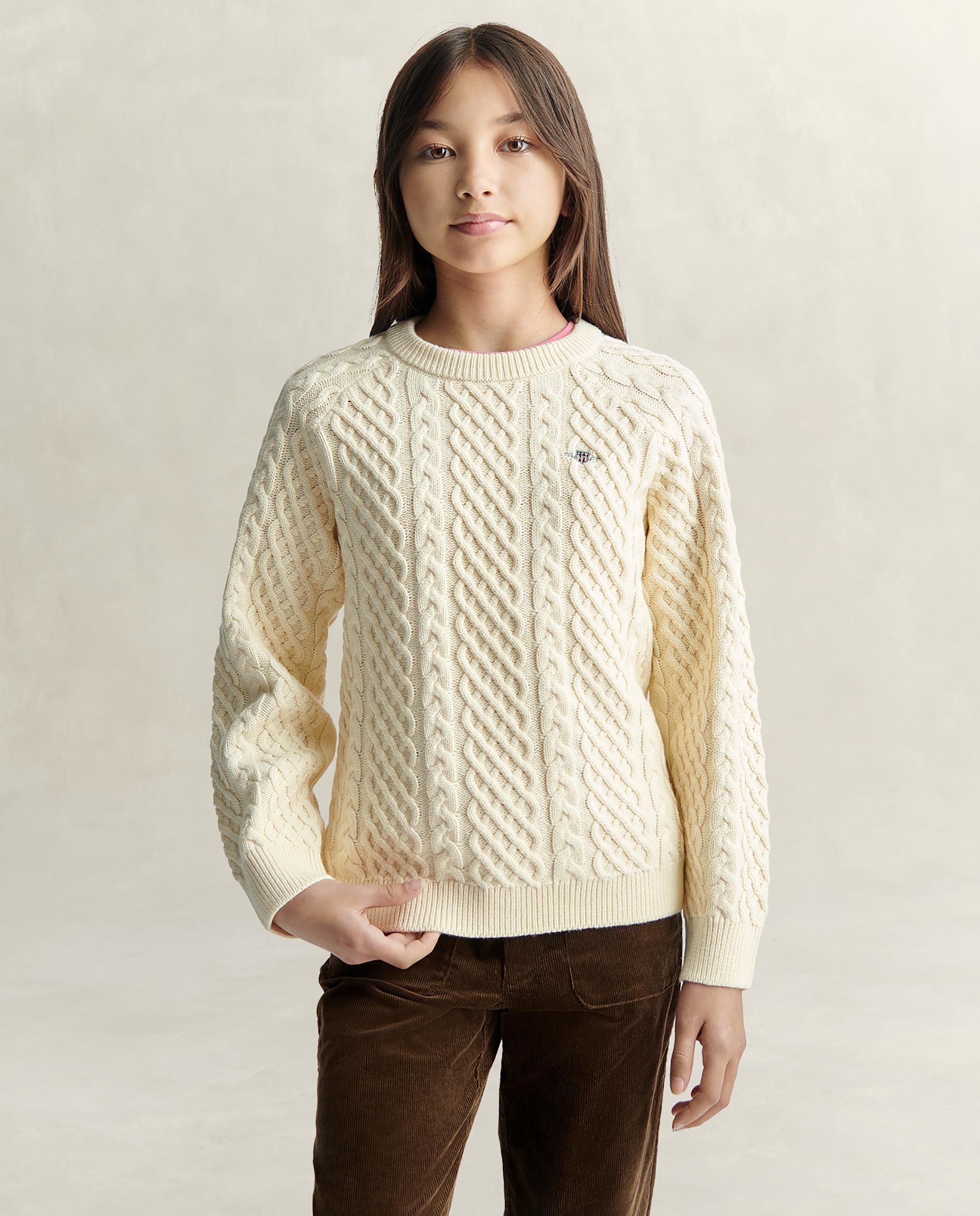 Imagen 1 de Jersey de niña de punto de ochos y cuello redondo Crema
