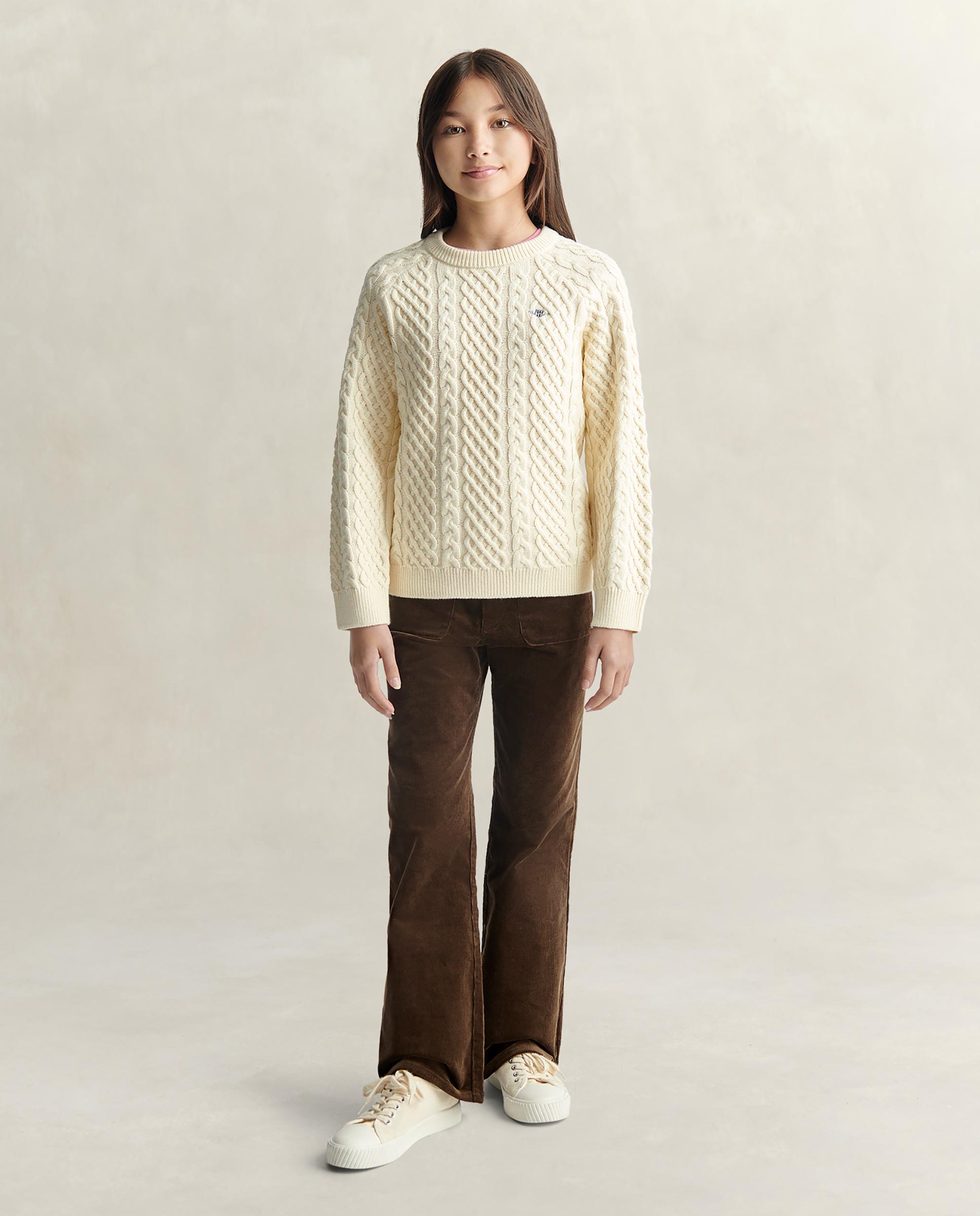 Imagen 4 de Jersey de niña de punto de ochos y cuello redondo - Gant - Crema Crema