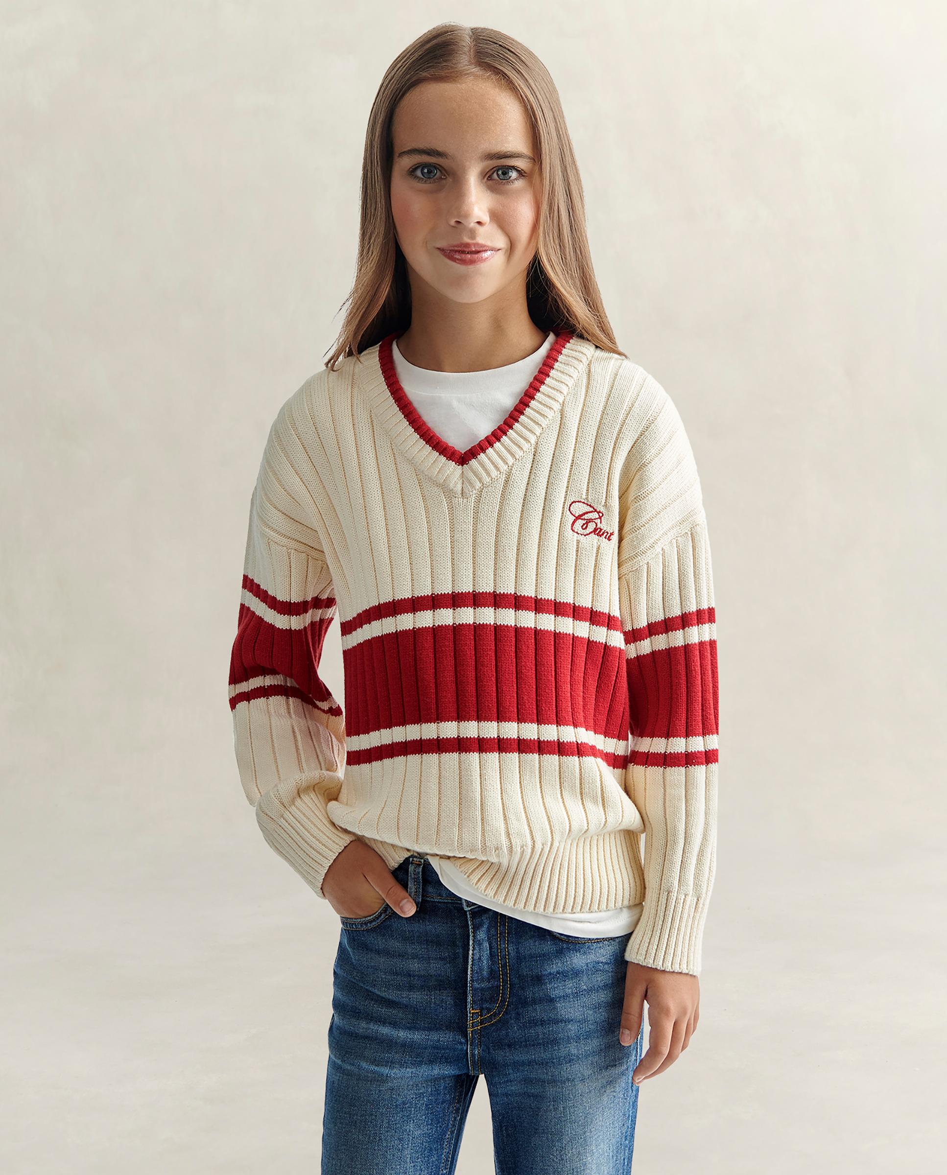 Imagen 1 de Jersey de niña con cuello de pico y color a contraste Crema