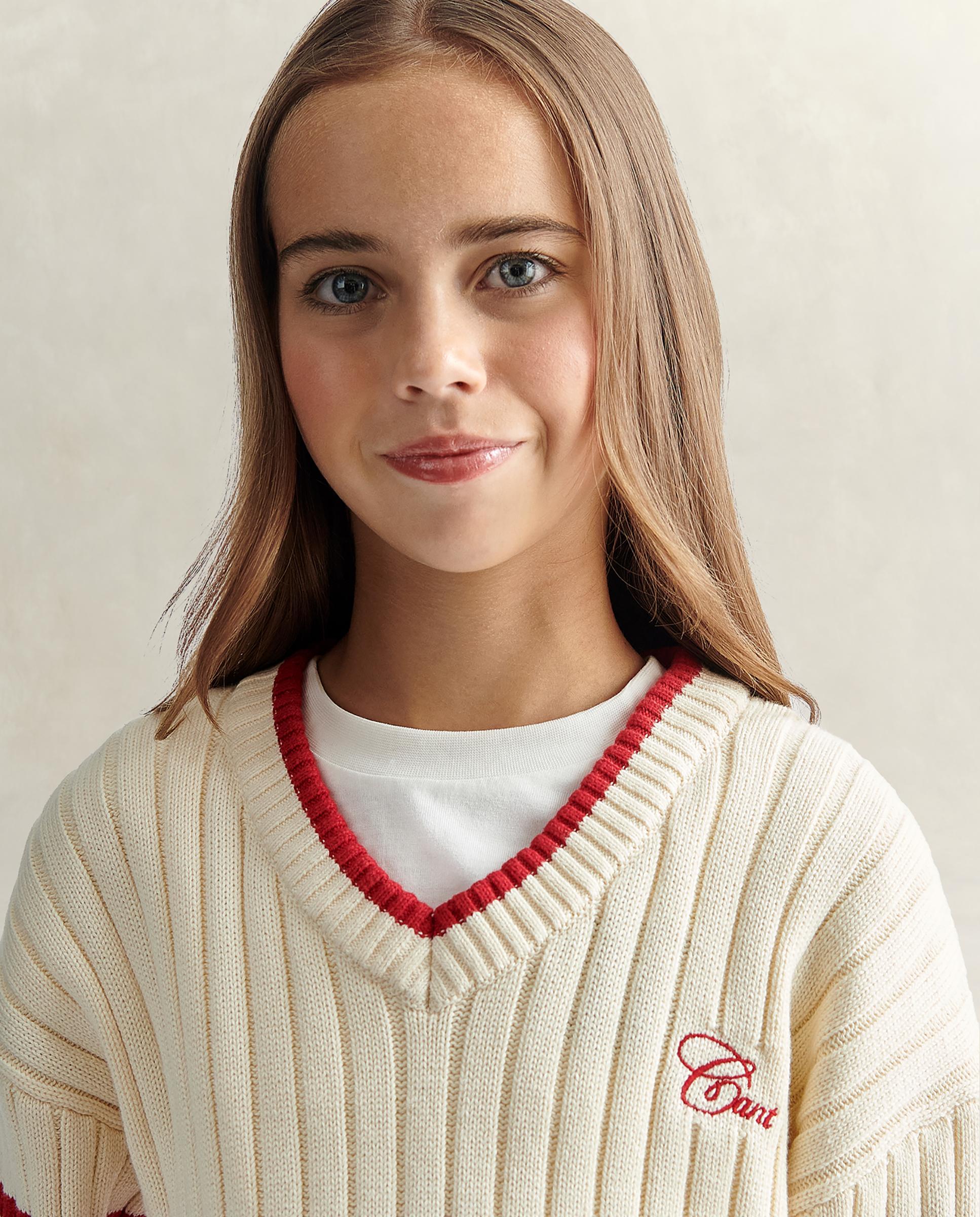 Imagen 3 de Jersey de niña con cuello de pico y color a contraste - Gant - Crema Crema