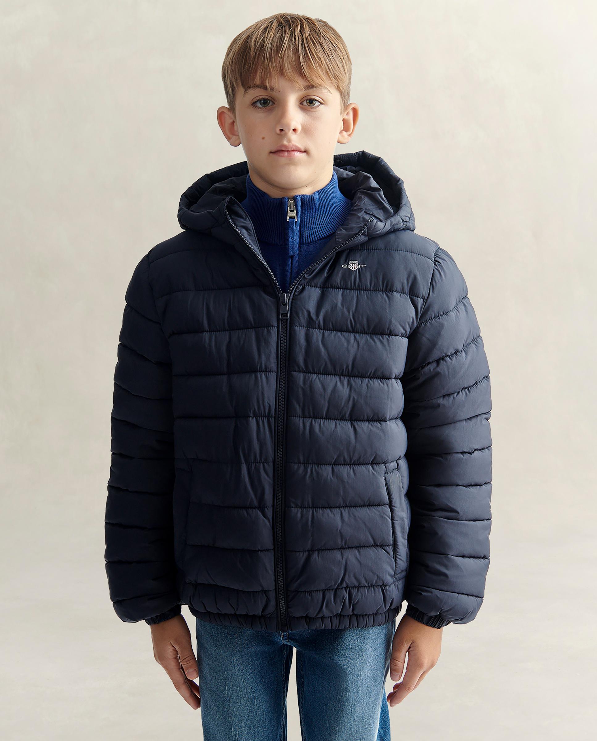 Imagen 0 de Plumifero de niño con logo gant y capucha Azul oscuro